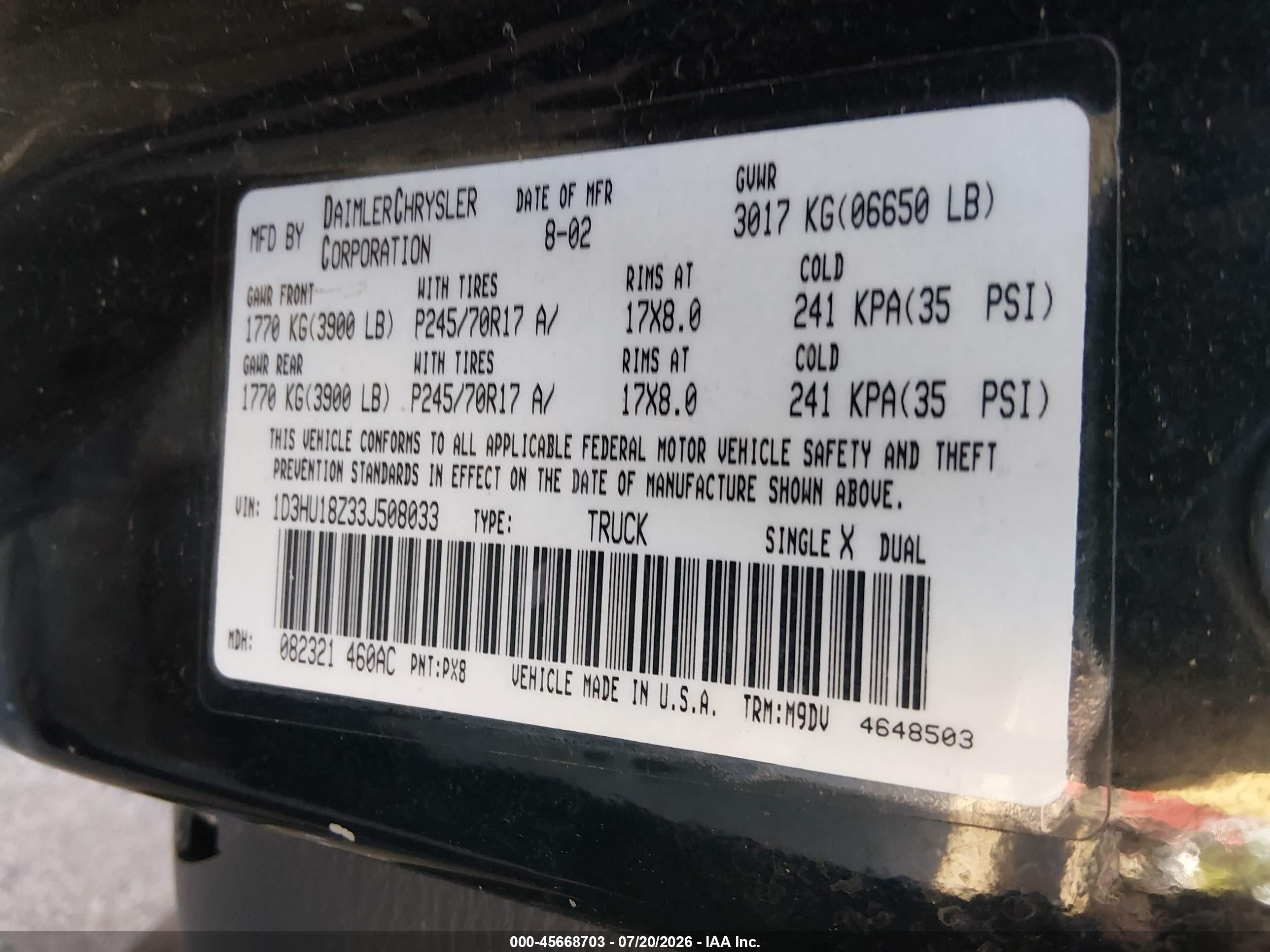 2003 Dodge Ram 1500 Slt/laramie/st Black vin: 1D3HU18Z33J508033