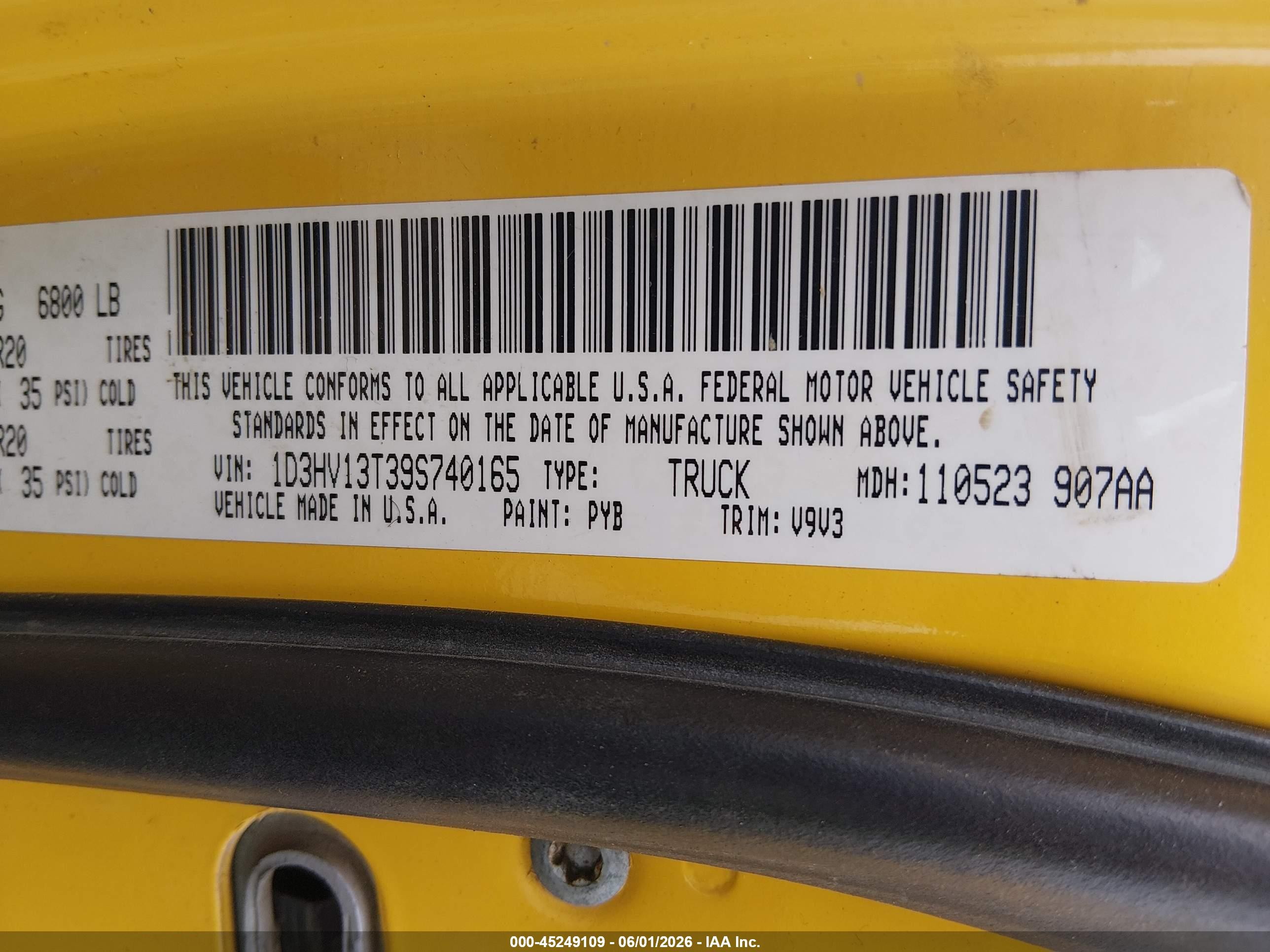 2009 Dodge Ram 1500 Slt/sport/trx Yellow vin: 1D3HV13T39S740165