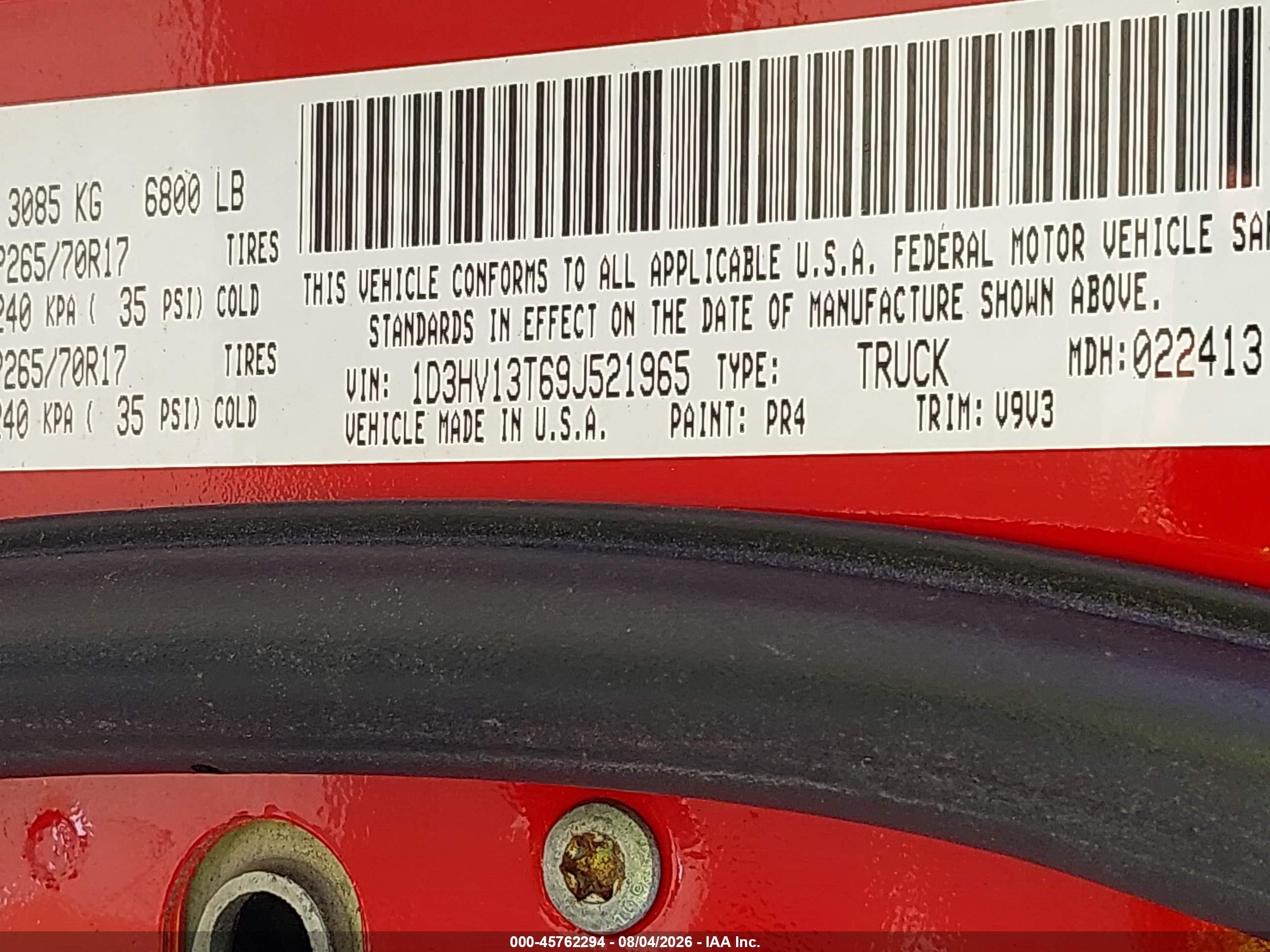 2009 Dodge Ram 1500 Slt/sport/trx Red vin: 1D3HV13T69J521965
