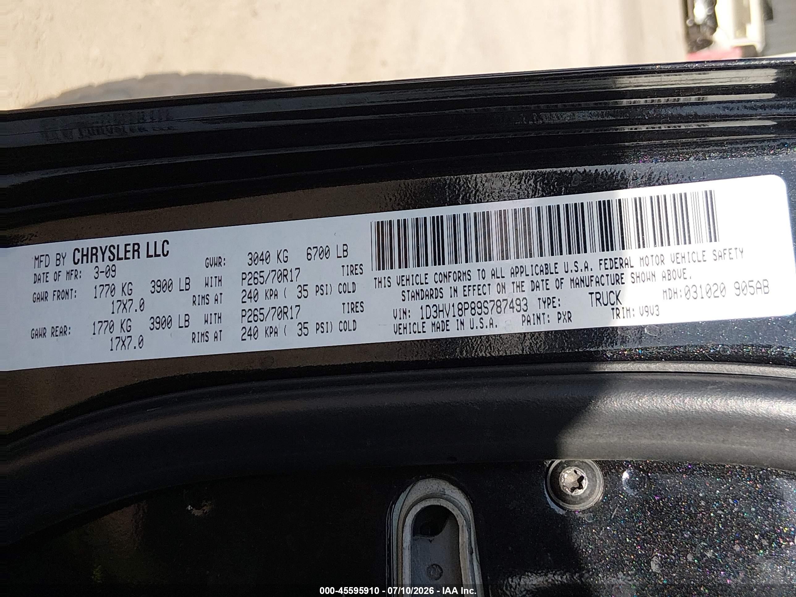 2009 Dodge Ram 1500 St Black vin: 1D3HV18P89S787493
