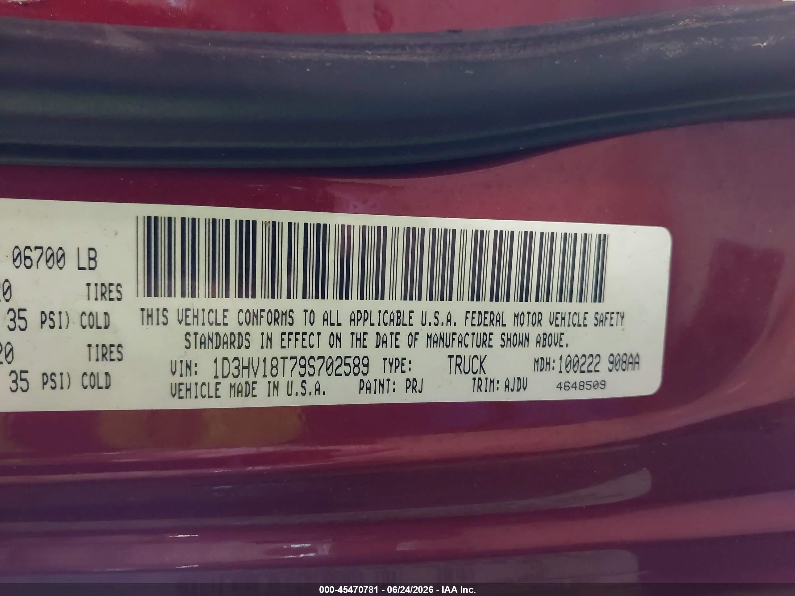 2009 Dodge Ram 1500 Slt/sport/trx Red vin: 1D3HV18T79S702589