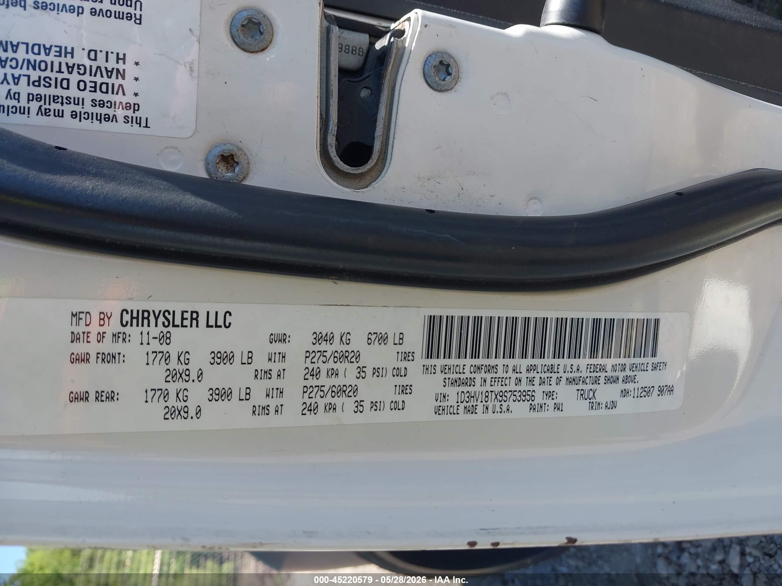 2009 Dodge Ram 1500 Slt/sport/trx White vin: 1D3HV18TX9S753956