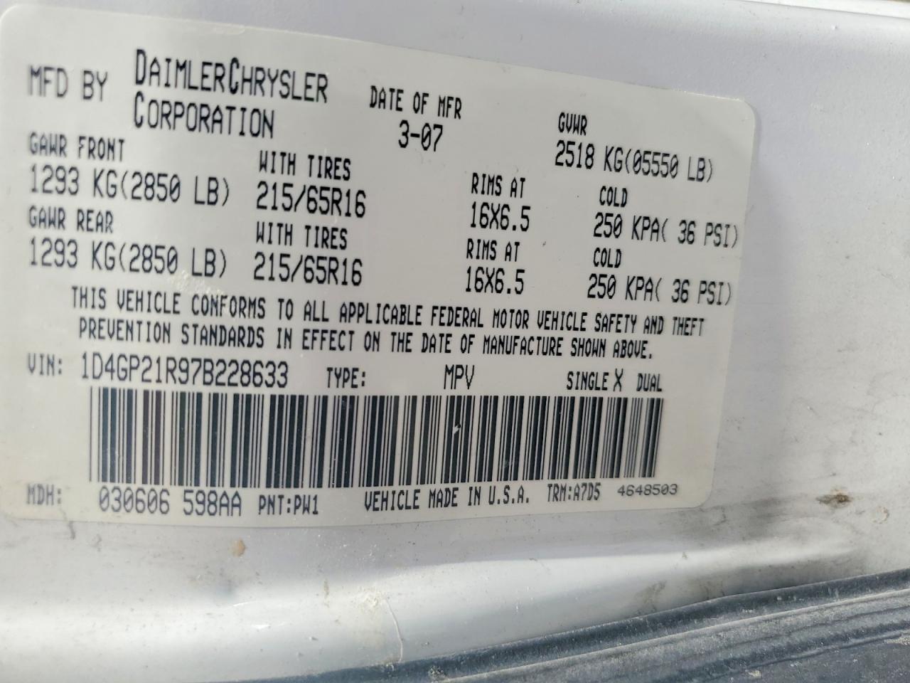 2007 Dodge Caravan C/v White vin: 1D4GP21R97B228633