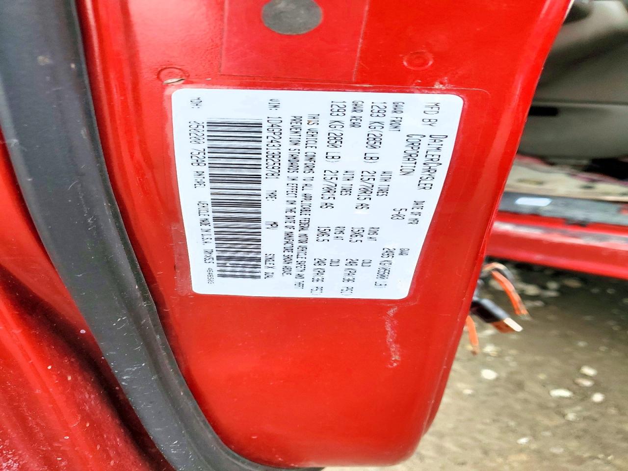 2003 Dodge Grand Caravan Se Red vin: 1D4GP24313B259781