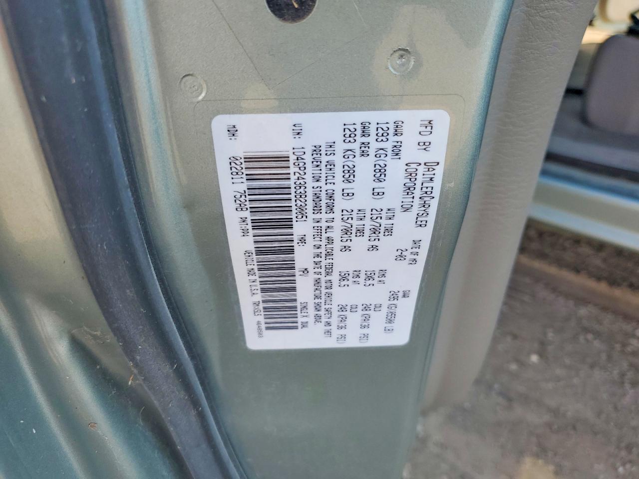 2003 Dodge Grand Caravan Se Silver vin: 1D4GP24363B230051