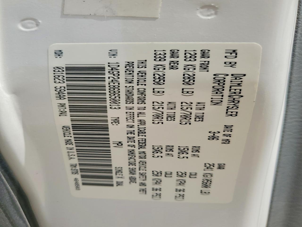 2006 Dodge Grand Caravan Le White vin: 1D4GP24E86B650013