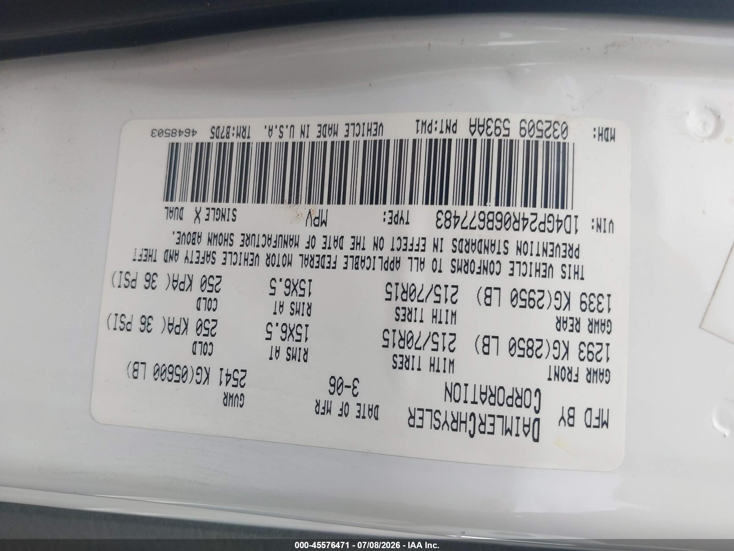 2006 Dodge Grand Caravan Se White vin: 1D4GP24R06B677483