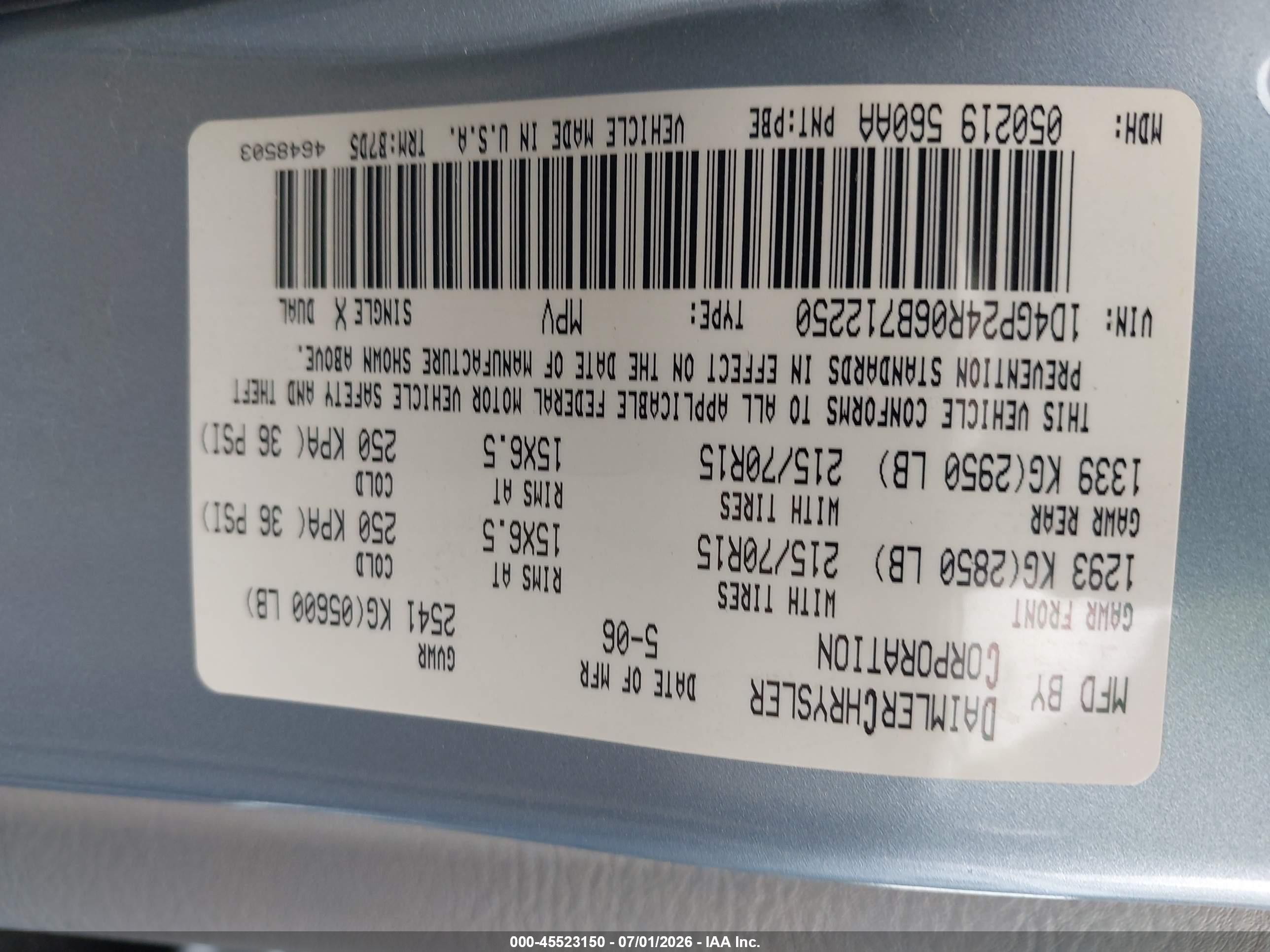 2006 Dodge Grand Caravan Se Blue vin: 1D4GP24R06B712250