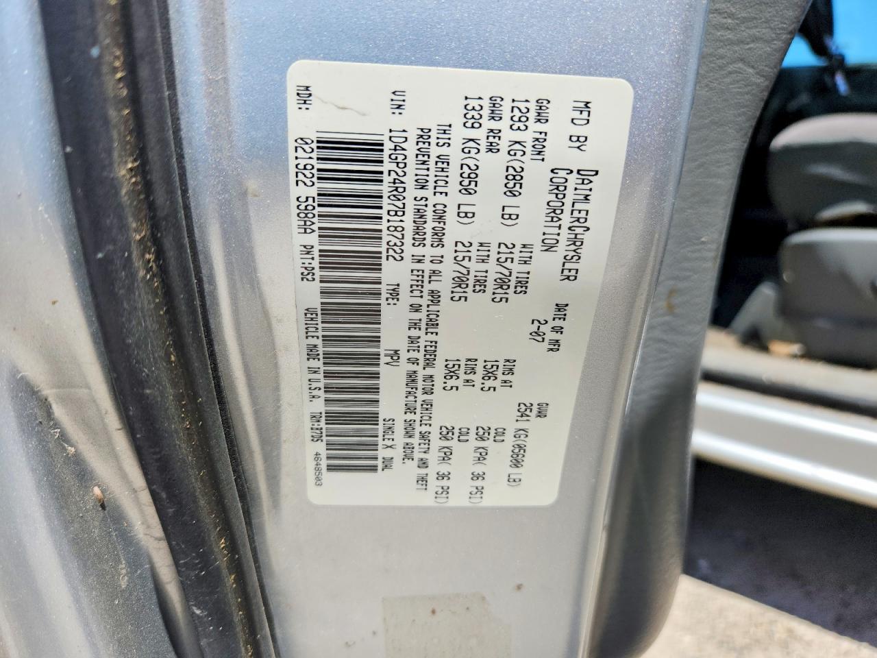 2007 Dodge Grand Caravan Se Silver vin: 1D4GP24R07B187322