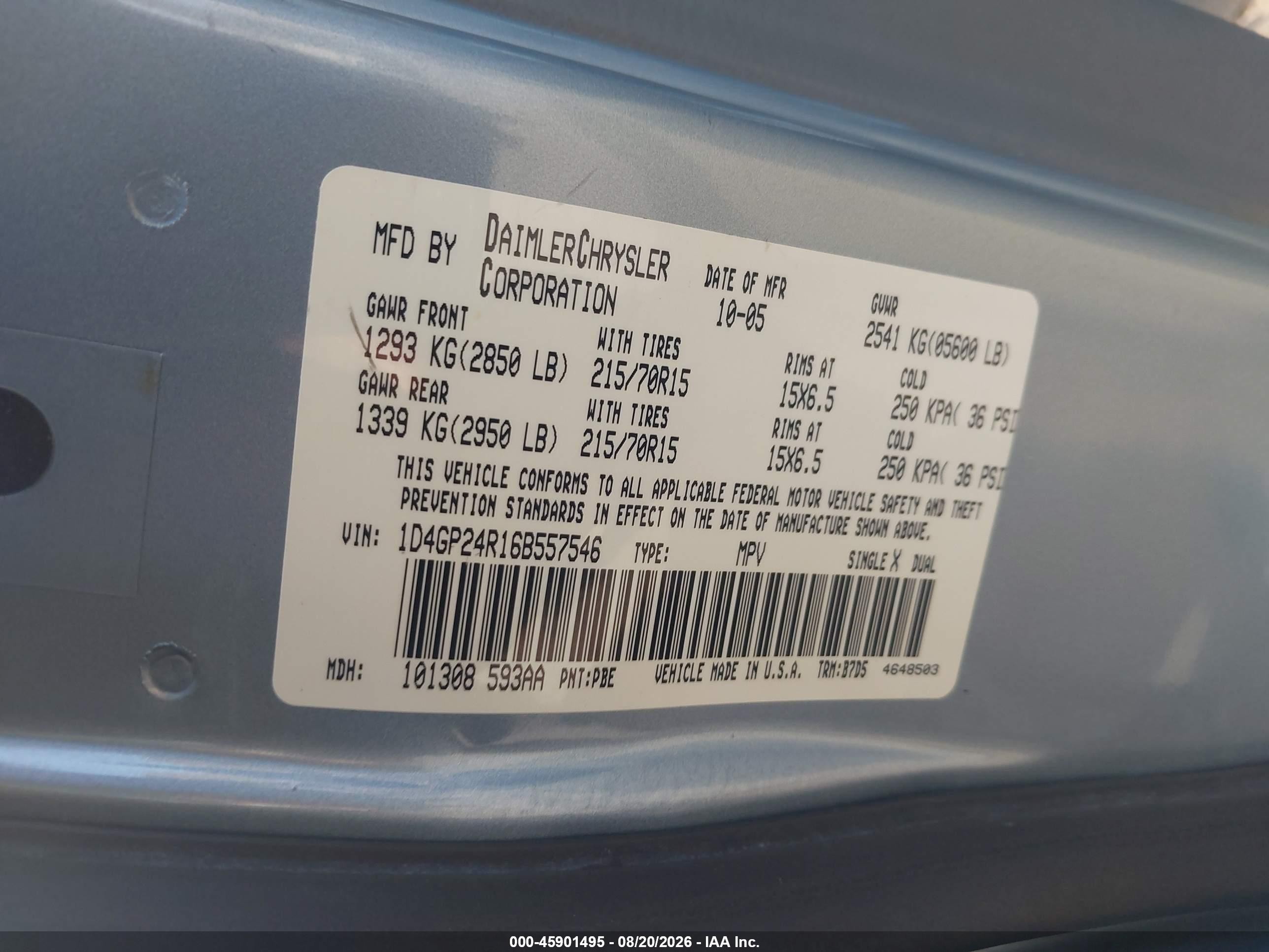 2006 Dodge Grand Caravan Se Blue vin: 1D4GP24R16B557546