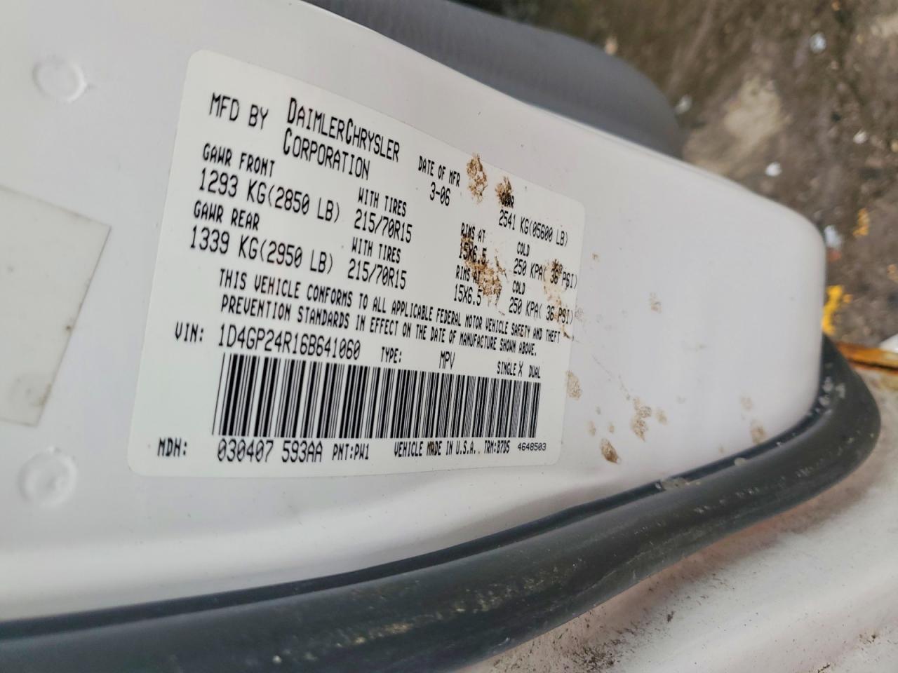 2006 Dodge Grand Caravan Se White vin: 1D4GP24R16B641060