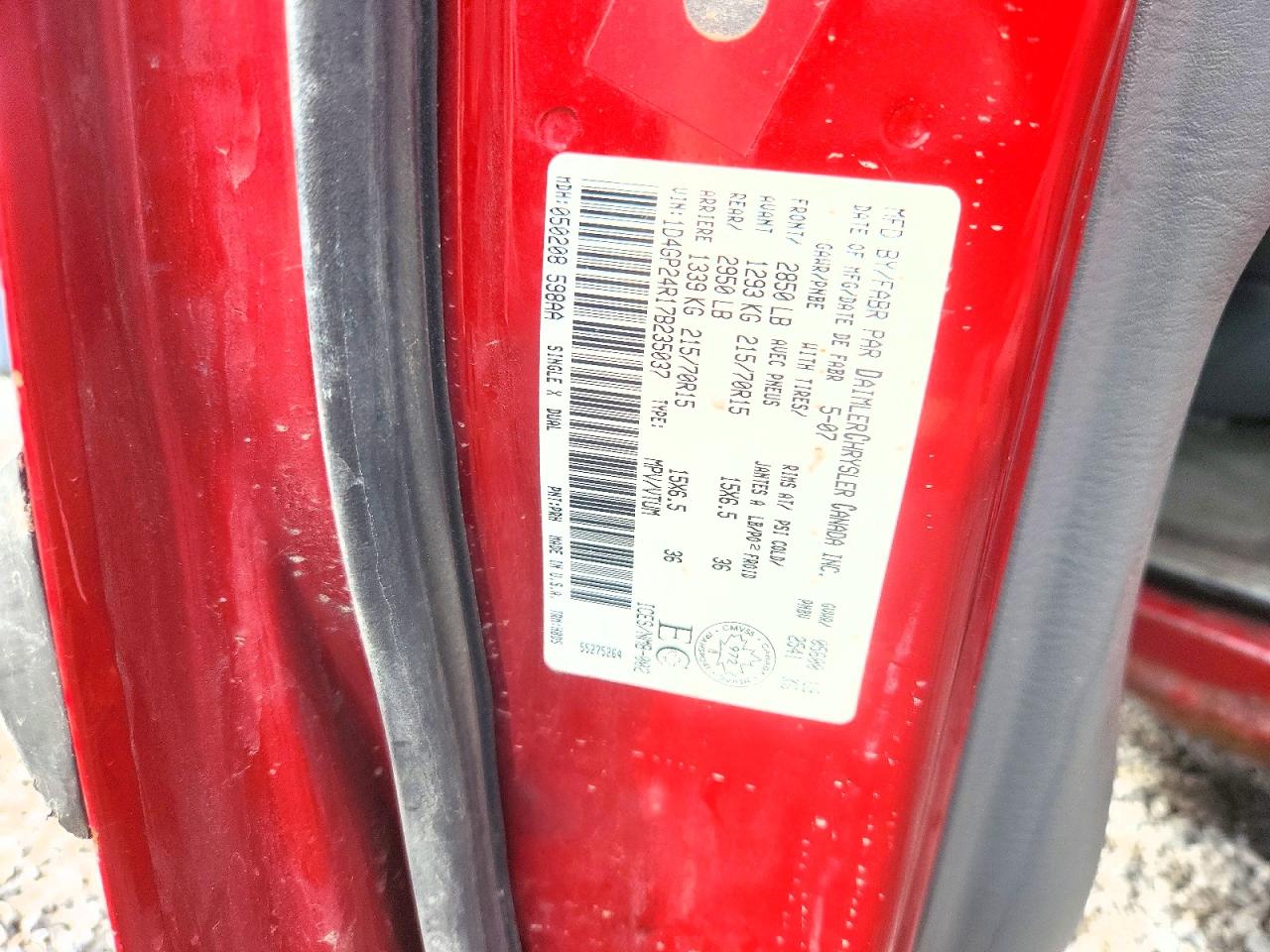 2007 Dodge Grand Caravan Se Red vin: 1D4GP24R17B235037