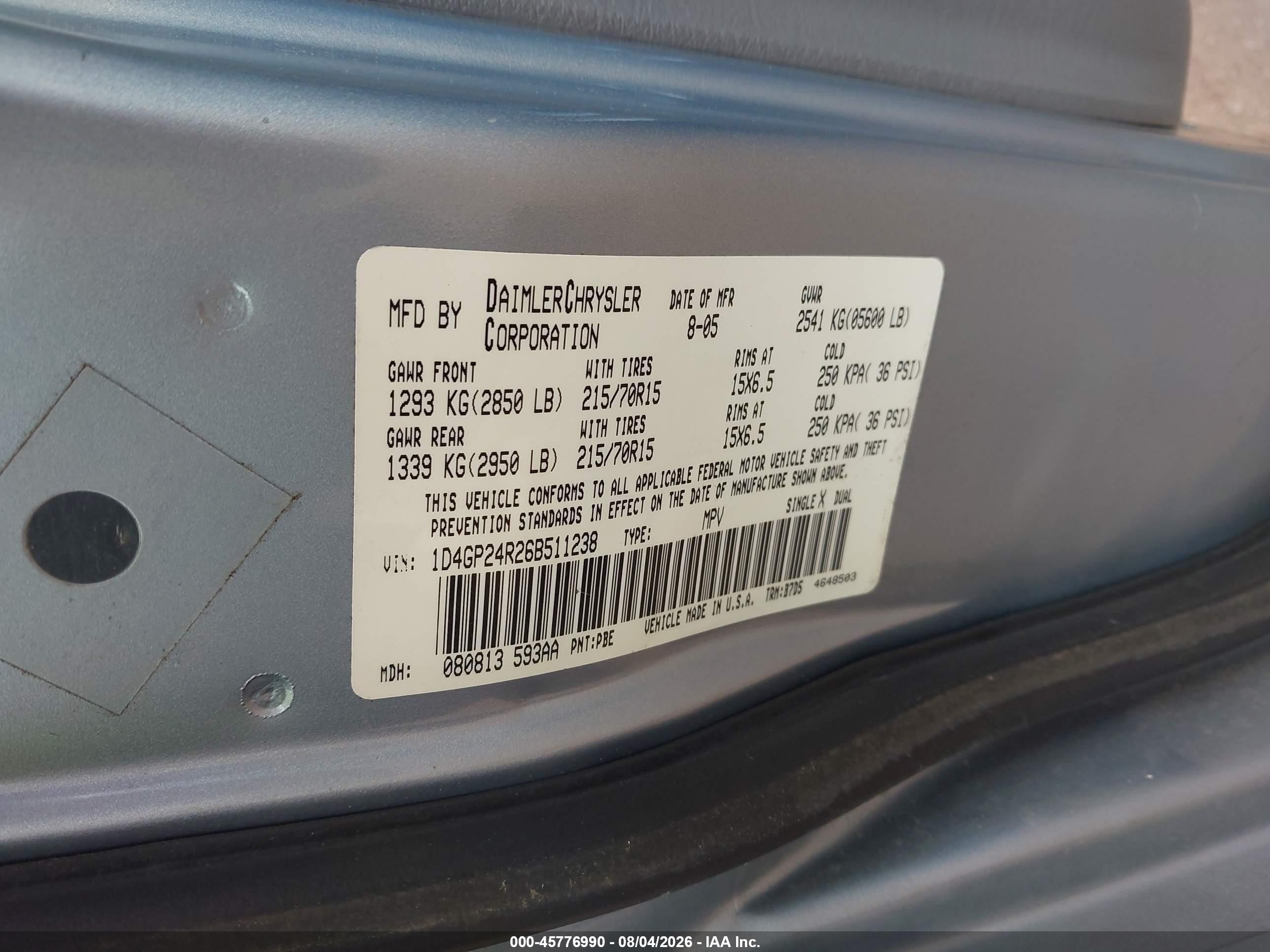 2006 Dodge Grand Caravan Se Blue vin: 1D4GP24R26B511238