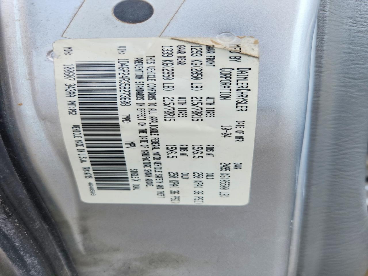 2005 Dodge Grand Caravan Se Silver vin: 1D4GP24R35B273608