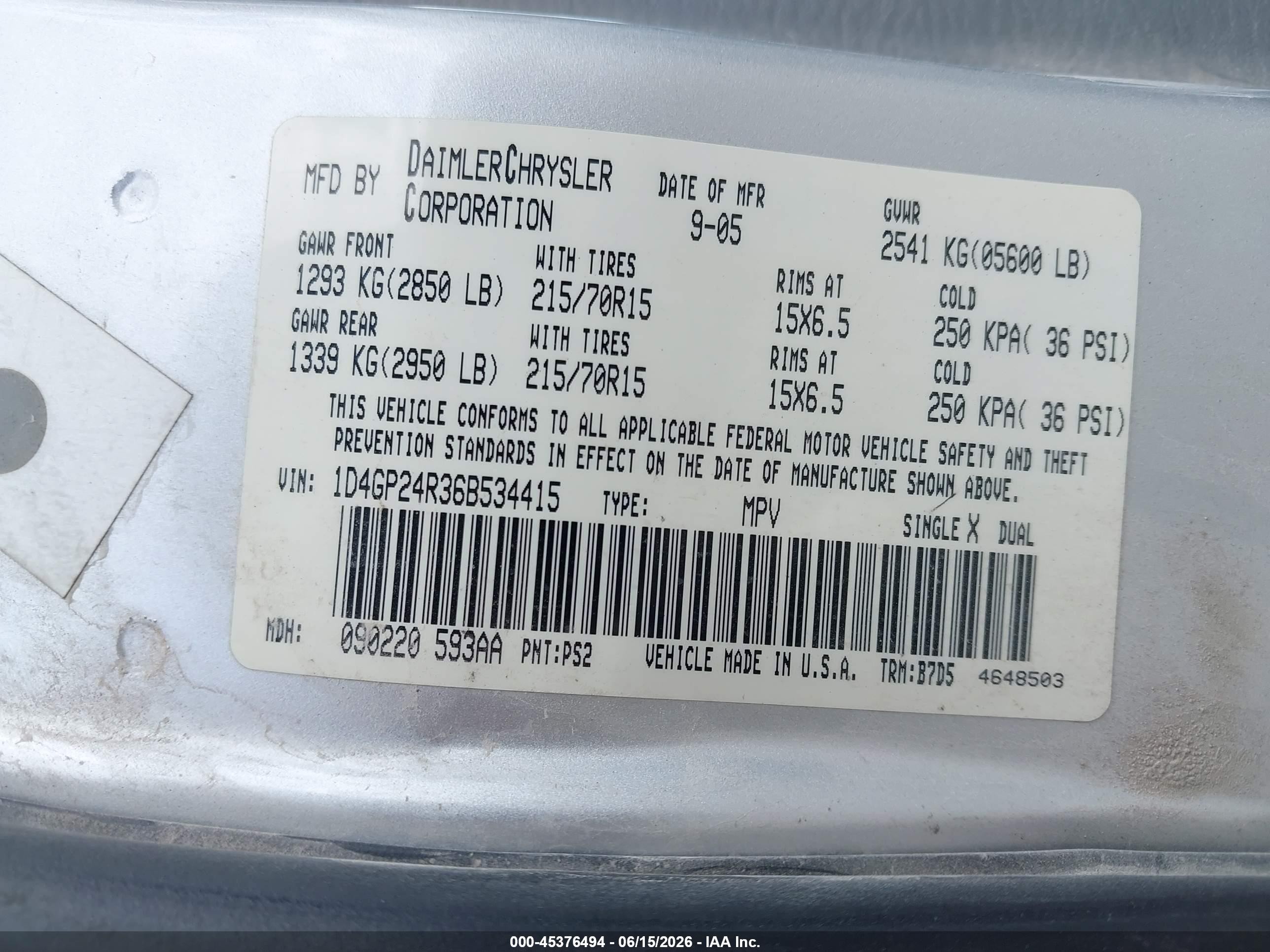 2006 Dodge Grand Caravan Se Silver vin: 1D4GP24R36B534415