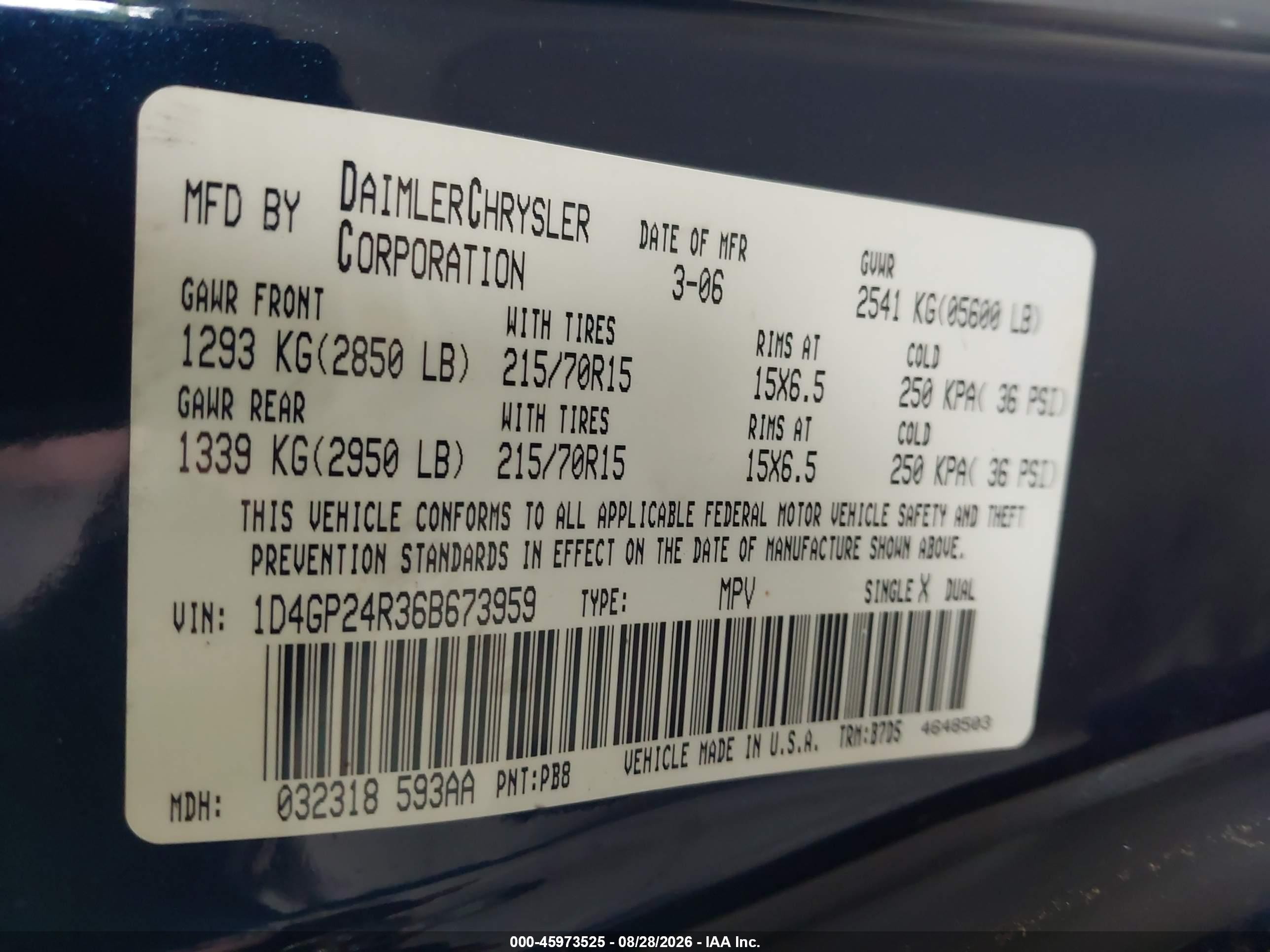 2006 Dodge Grand Caravan Se Dark Blue vin: 1D4GP24R36B673959