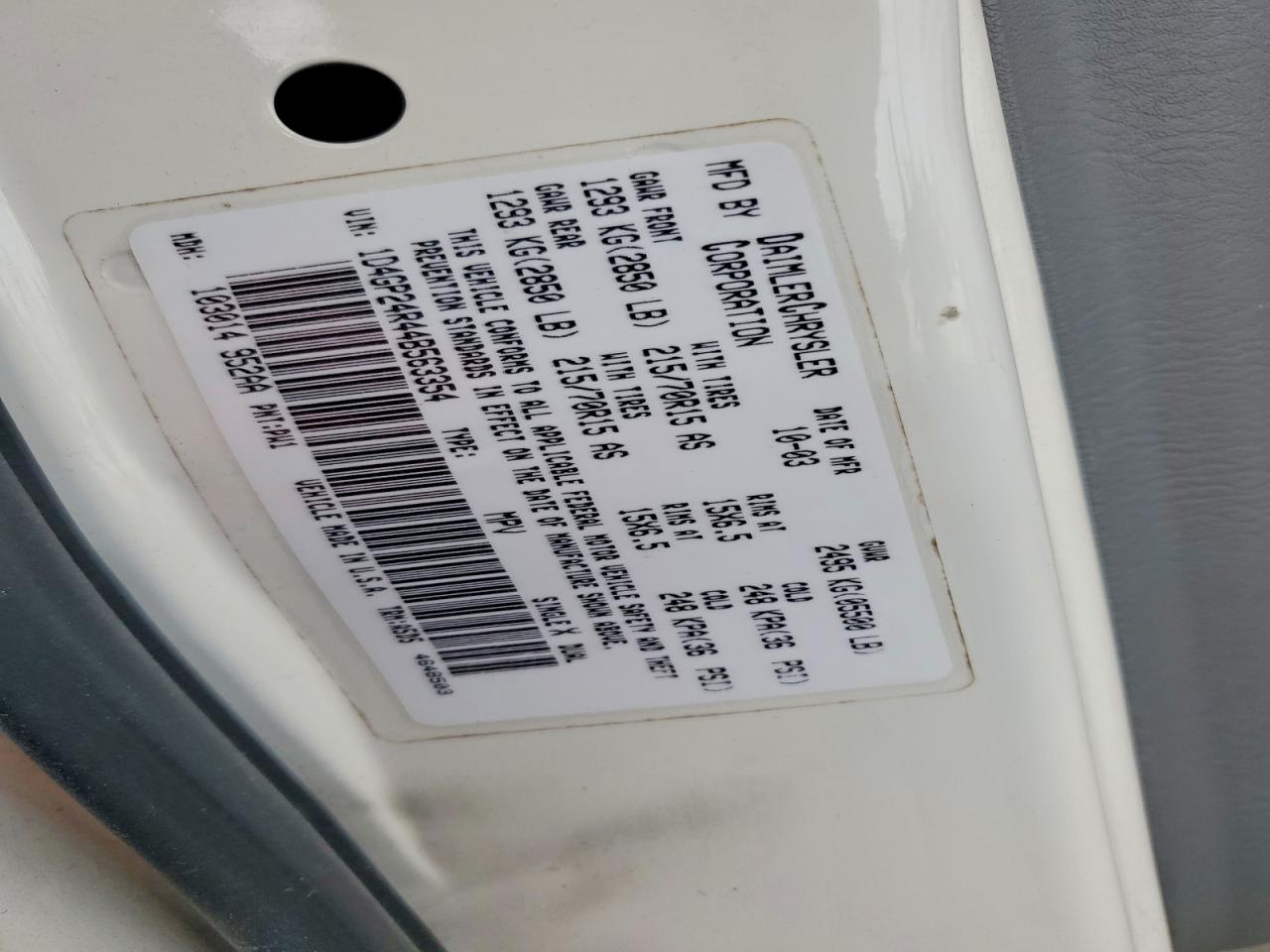 2004 Dodge Grand Caravan Se White vin: 1D4GP24R44B563354