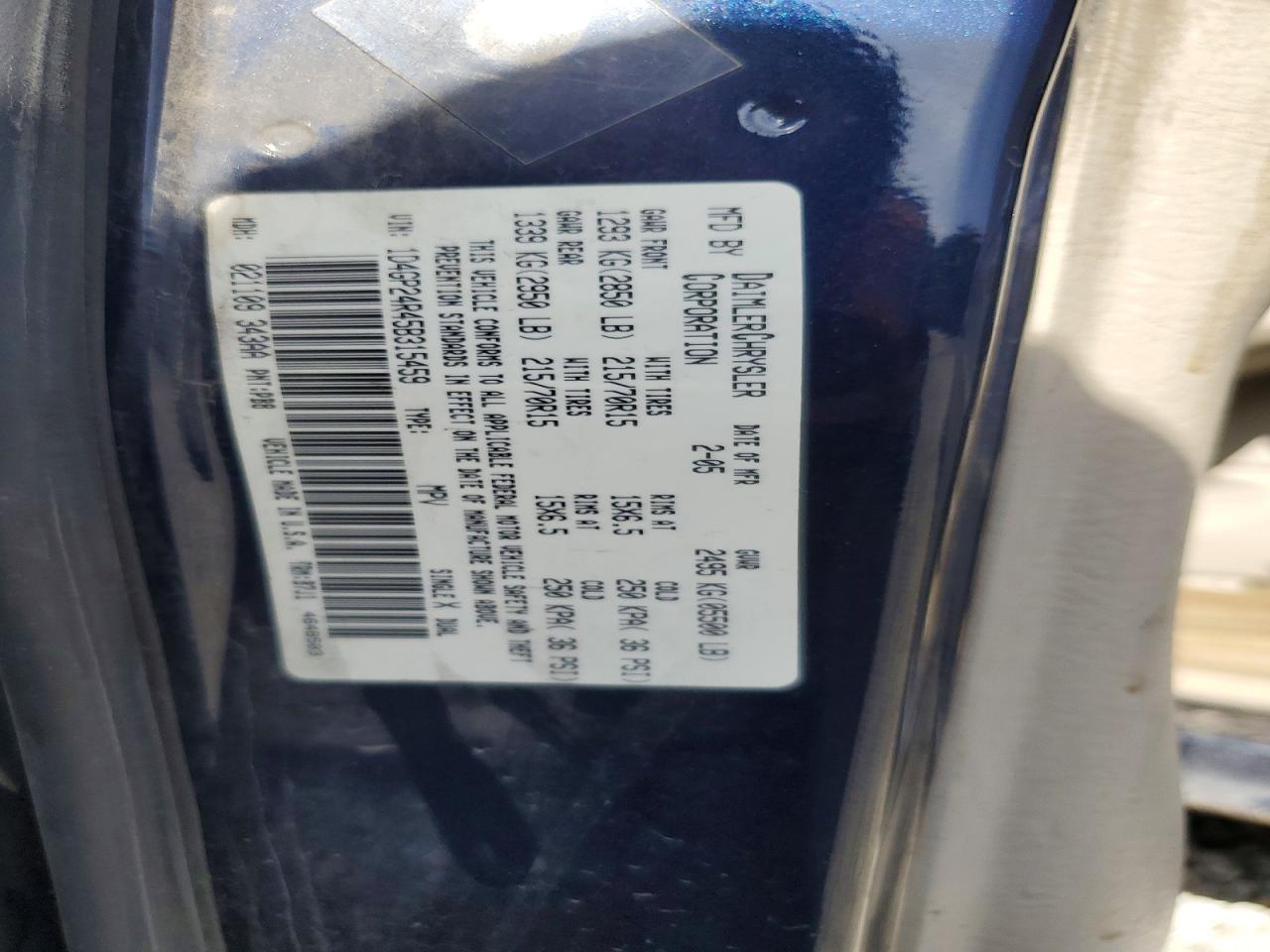 2005 Dodge Grand Caravan Se Blue vin: 1D4GP24R45B315459