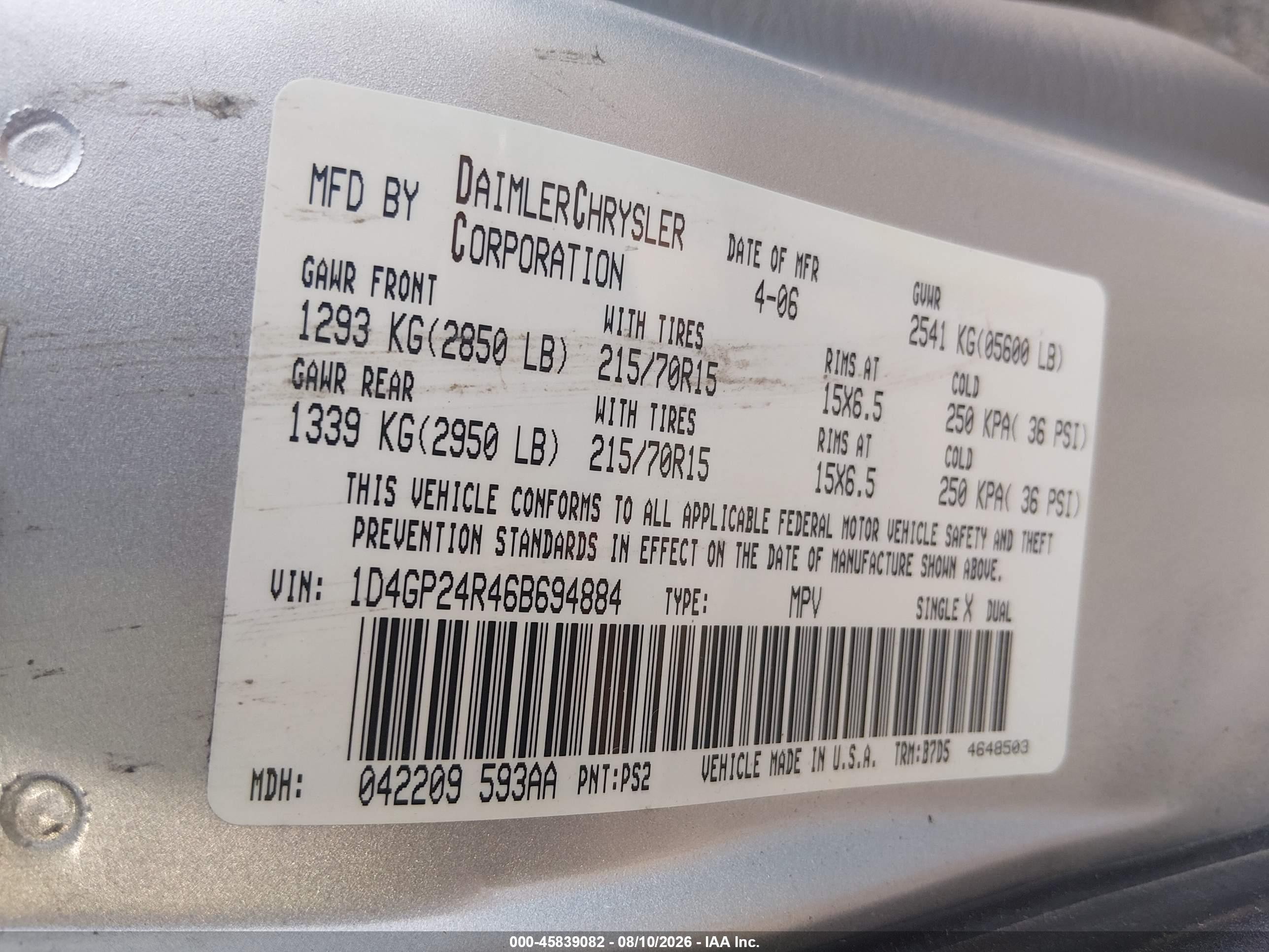 2006 Dodge Grand Caravan Se Серебряный vin: 1D4GP24R46B694884