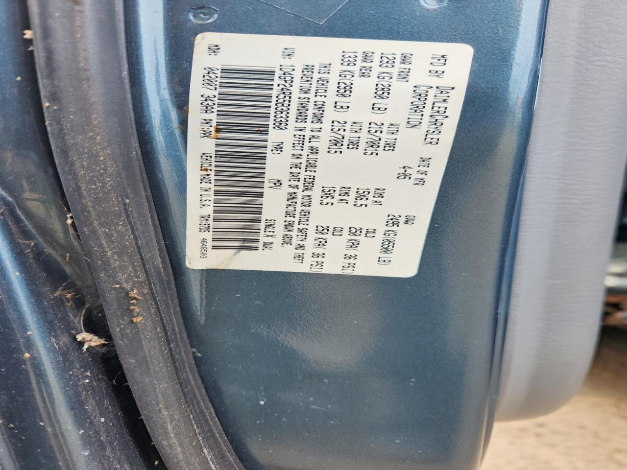 2005 Dodge Grand Caravan Teal vin: 1D4GP24R55B363360