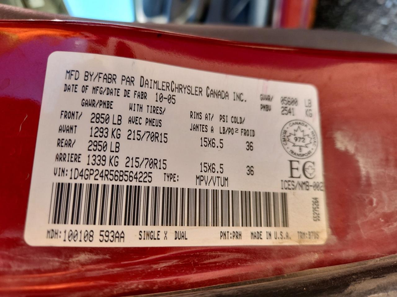 2006 Dodge Grand Caravan Se Red vin: 1D4GP24R56B564225