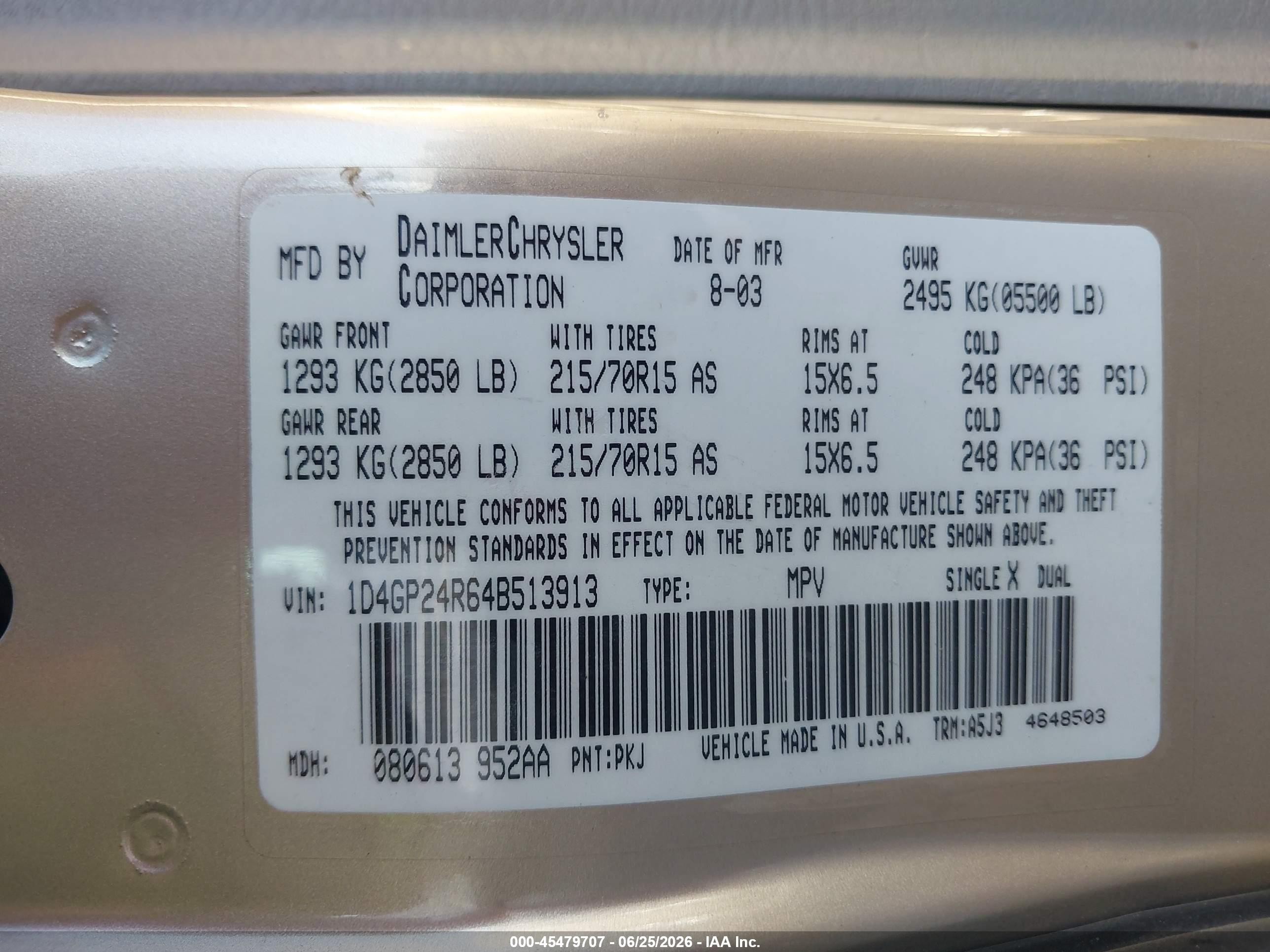 2004 Dodge Grand Caravan Se Золотой vin: 1D4GP24R64B513913