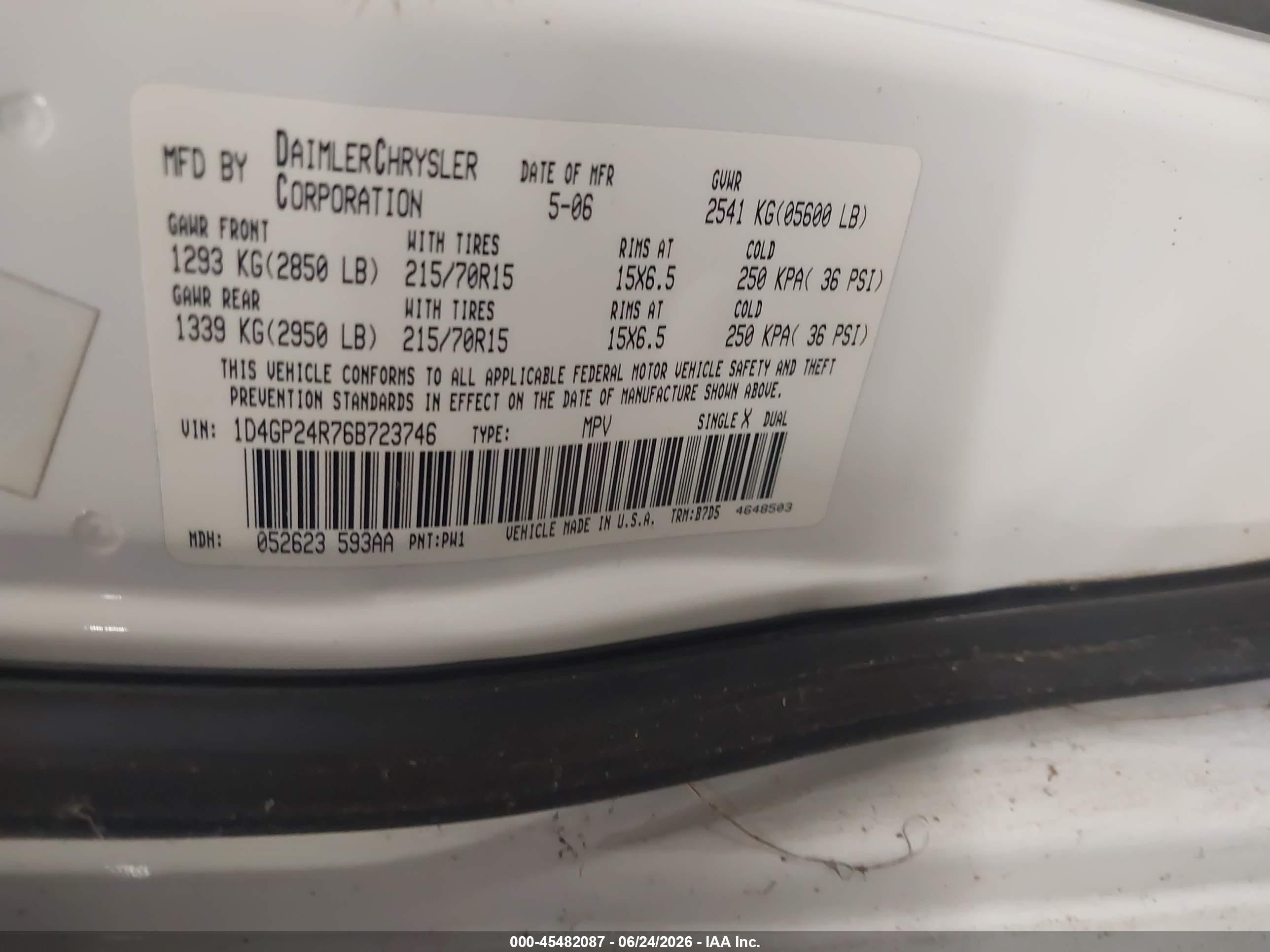 2006 Dodge Grand Caravan Se White vin: 1D4GP24R76B723746