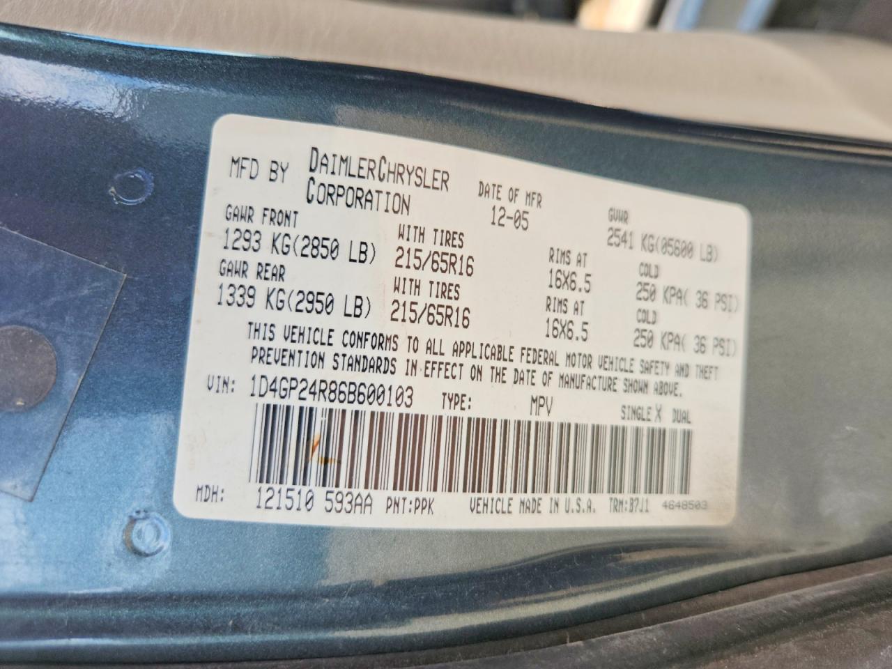 2006 Dodge Grand Caravan Se Blue vin: 1D4GP24R86B600103