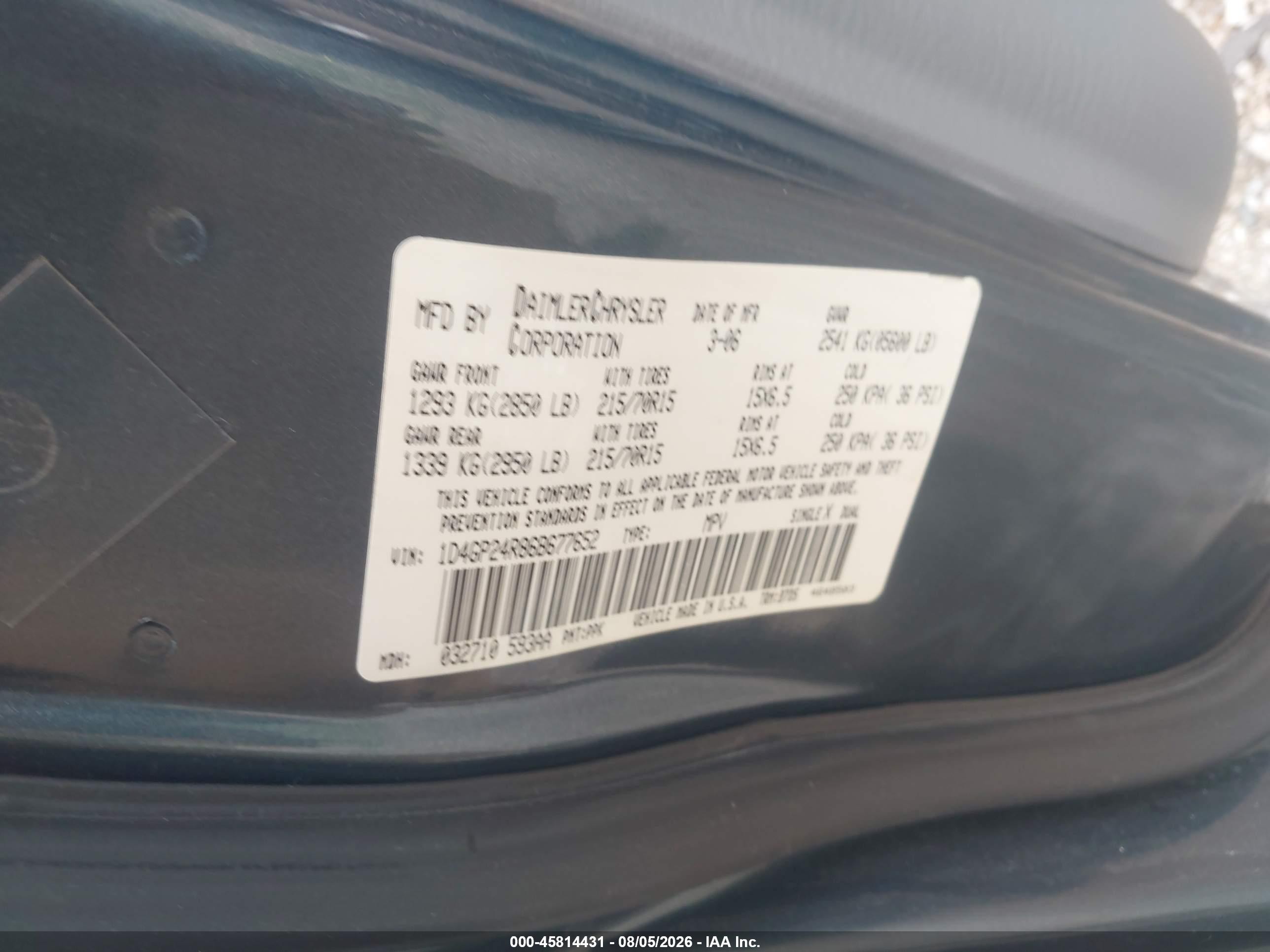 2006 Dodge Grand Caravan Se Blue vin: 1D4GP24R86B677652