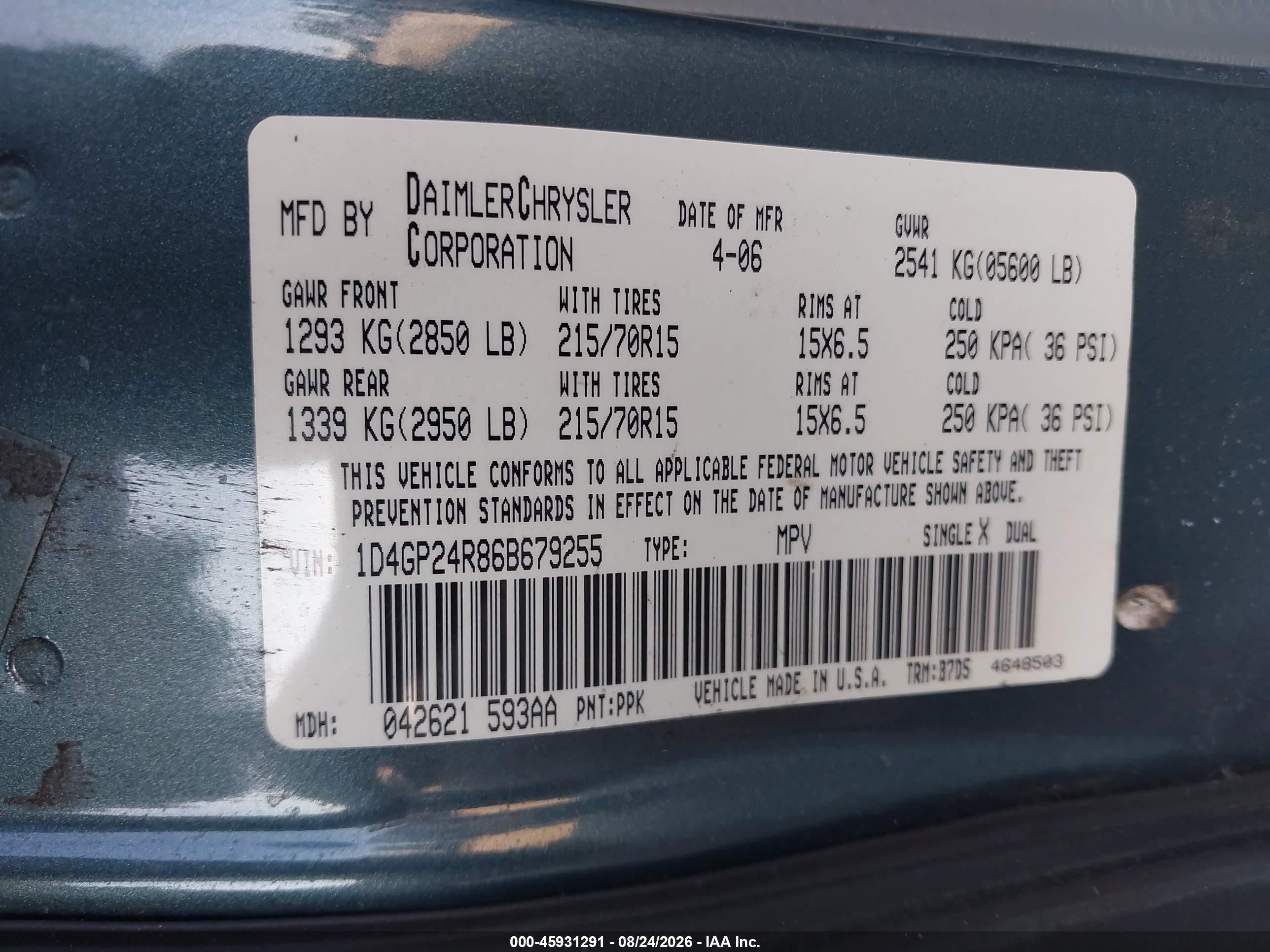 2006 Dodge Grand Caravan Se Серый vin: 1D4GP24R86B679255