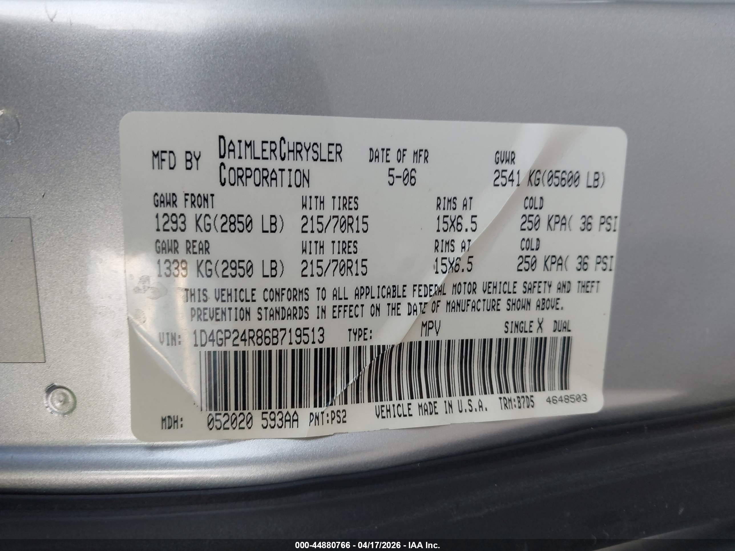 2006 Dodge Grand Caravan Se Red vin: 1D4GP24R86B719513