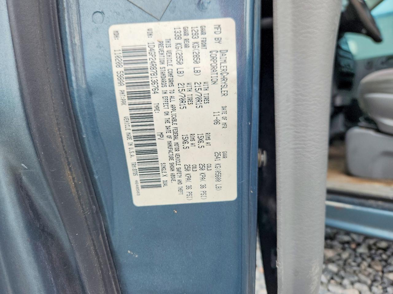 2007 Dodge Grand Caravan Se Teal vin: 1D4GP24R87B136764