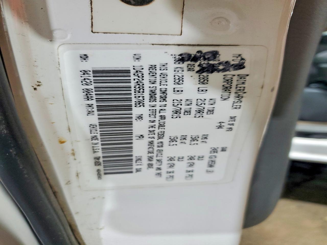 2005 Dodge Grand Caravan Se White vin: 1D4GP24R95B167065
