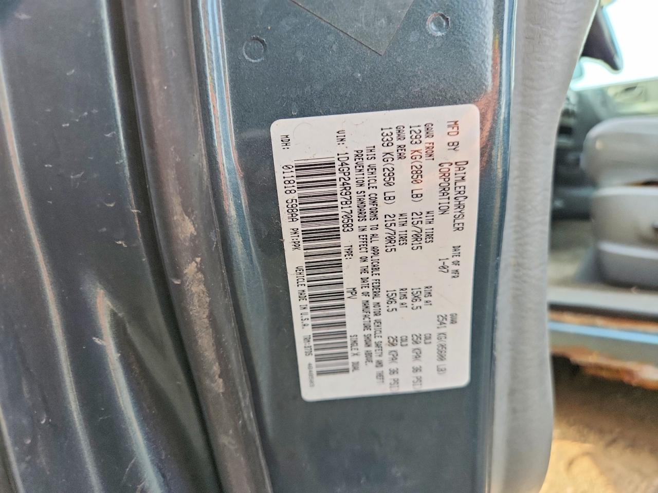 2007 Dodge Grand Caravan Se Teal vin: 1D4GP24R97B170583