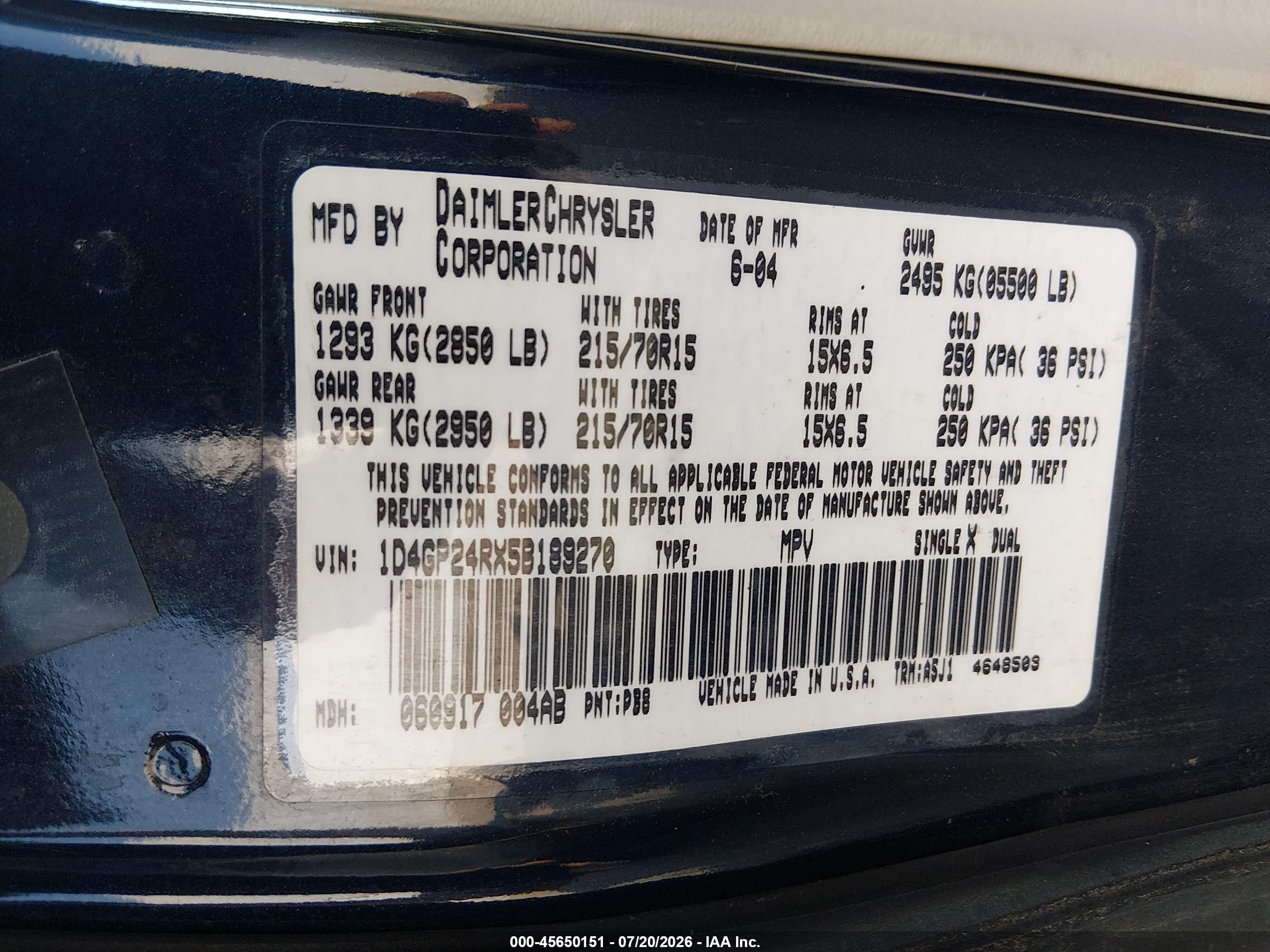 2005 Dodge Caravan Se Blue vin: 1D4GP24RX5B189270