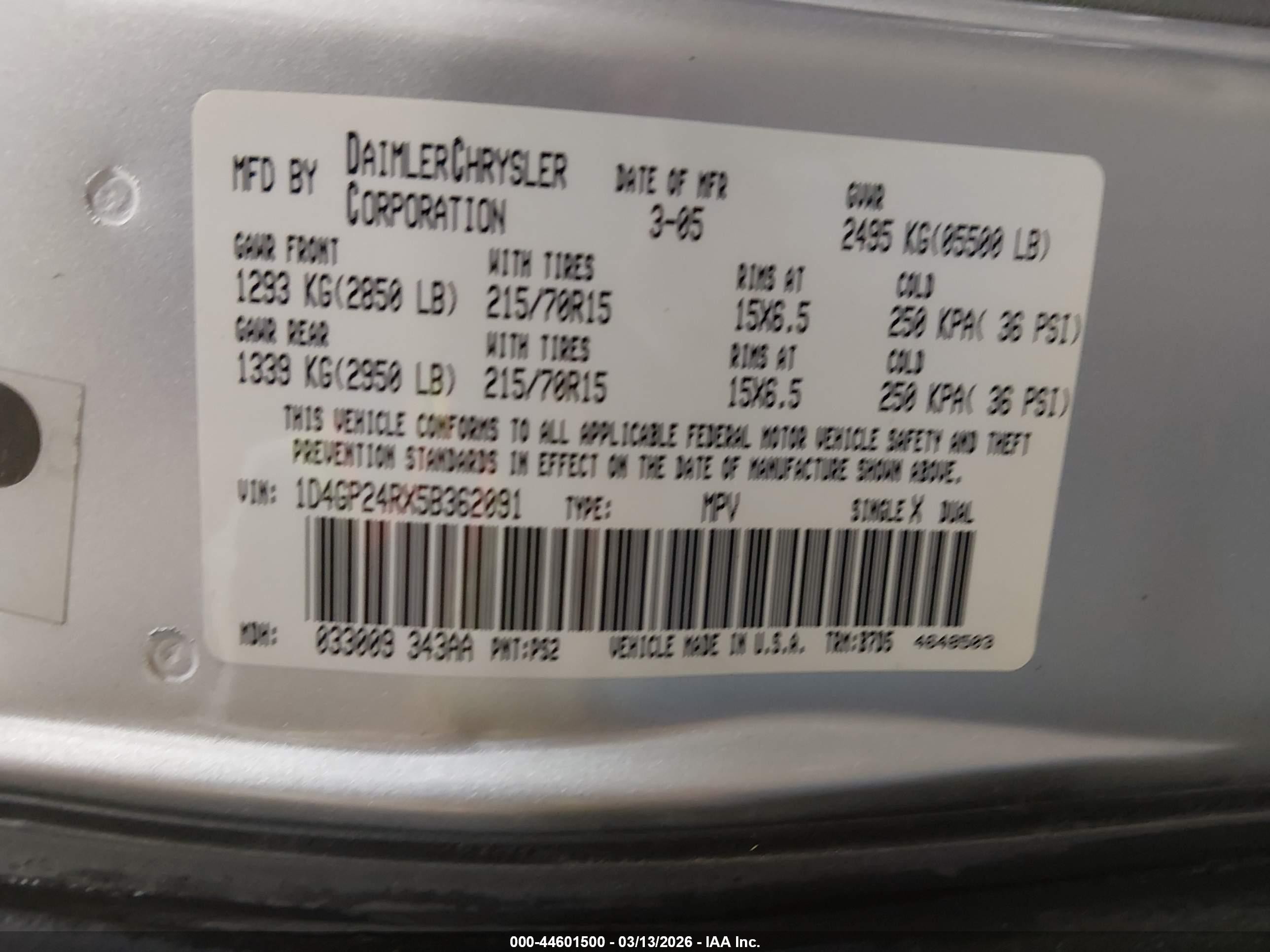 2005 Dodge Grand Caravan Se Silver vin: 1D4GP24RX5B362091