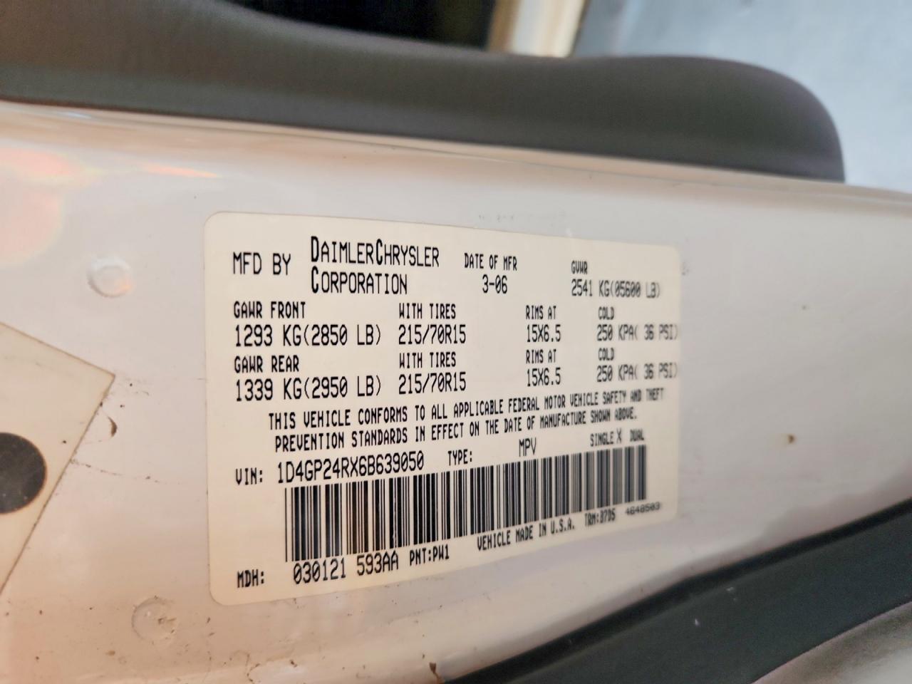 2006 Dodge Grand Caravan Se White vin: 1D4GP24RX6B639050