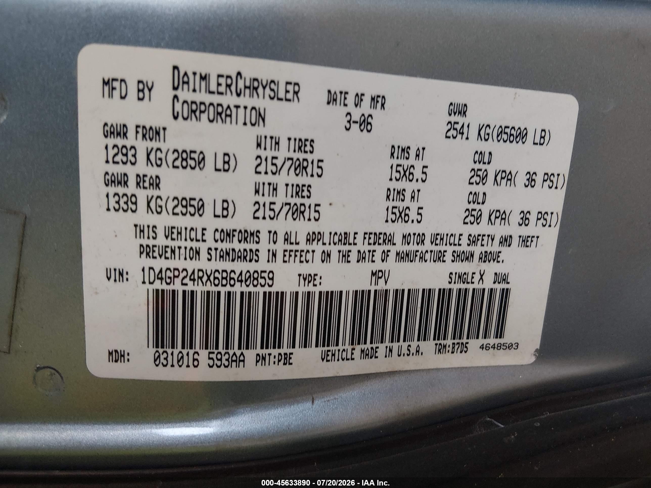 2006 Dodge Grand Caravan Se Silver vin: 1D4GP24RX6B640859