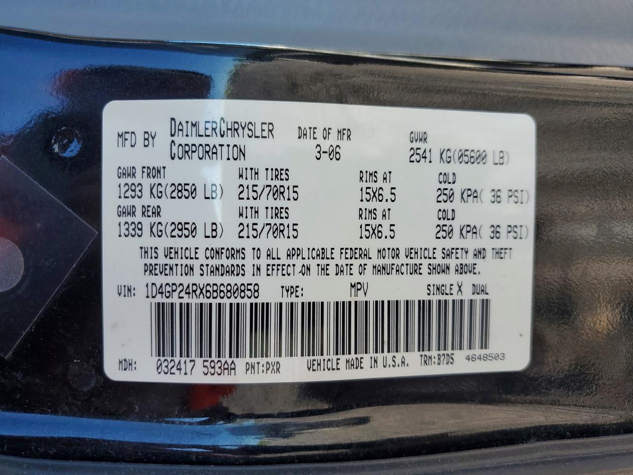 2006 Dodge Grand Caravan Se Black vin: 1D4GP24RX6B680858