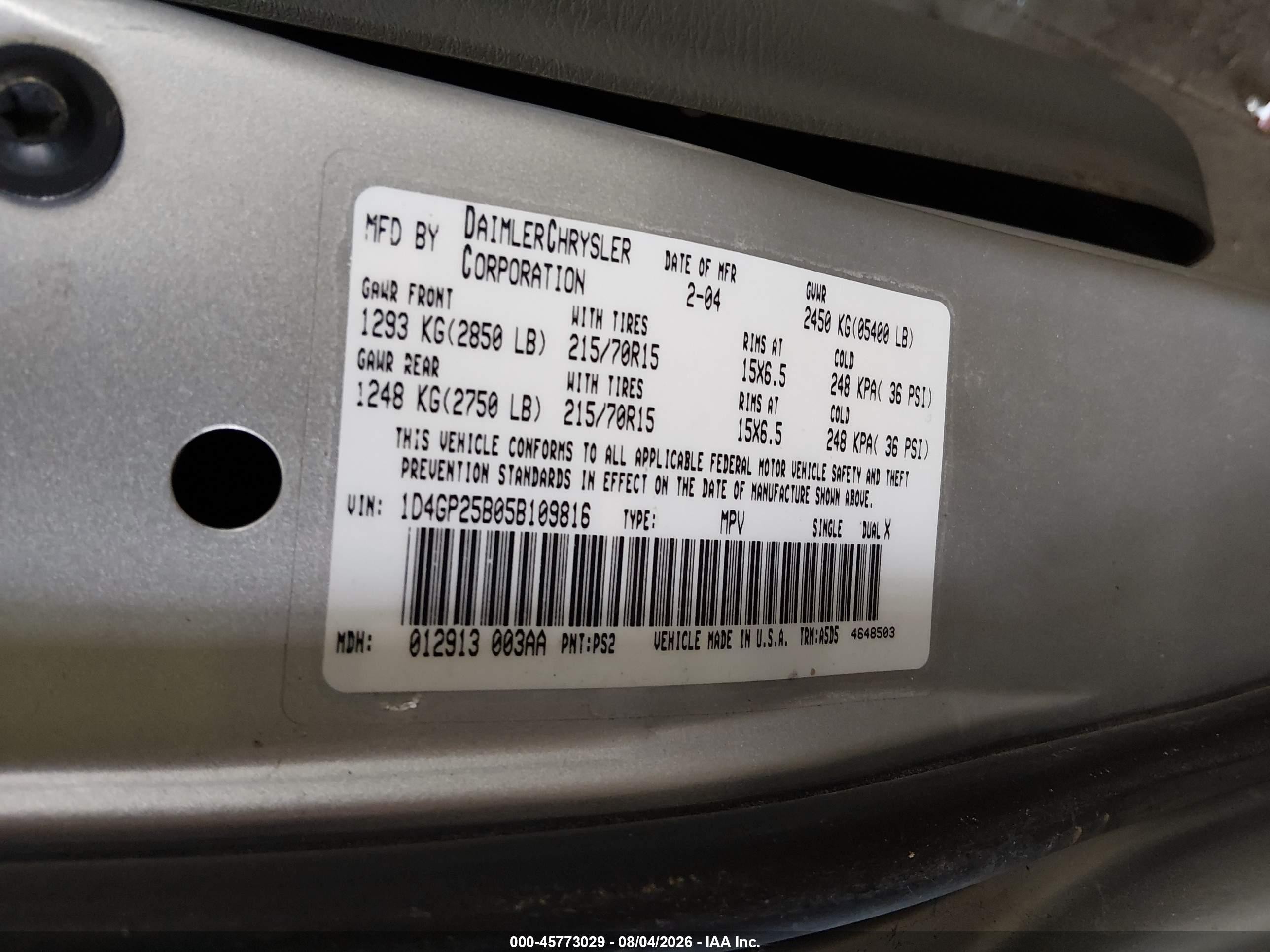 2005 Dodge Caravan Se Gray vin: 1D4GP25B05B109816