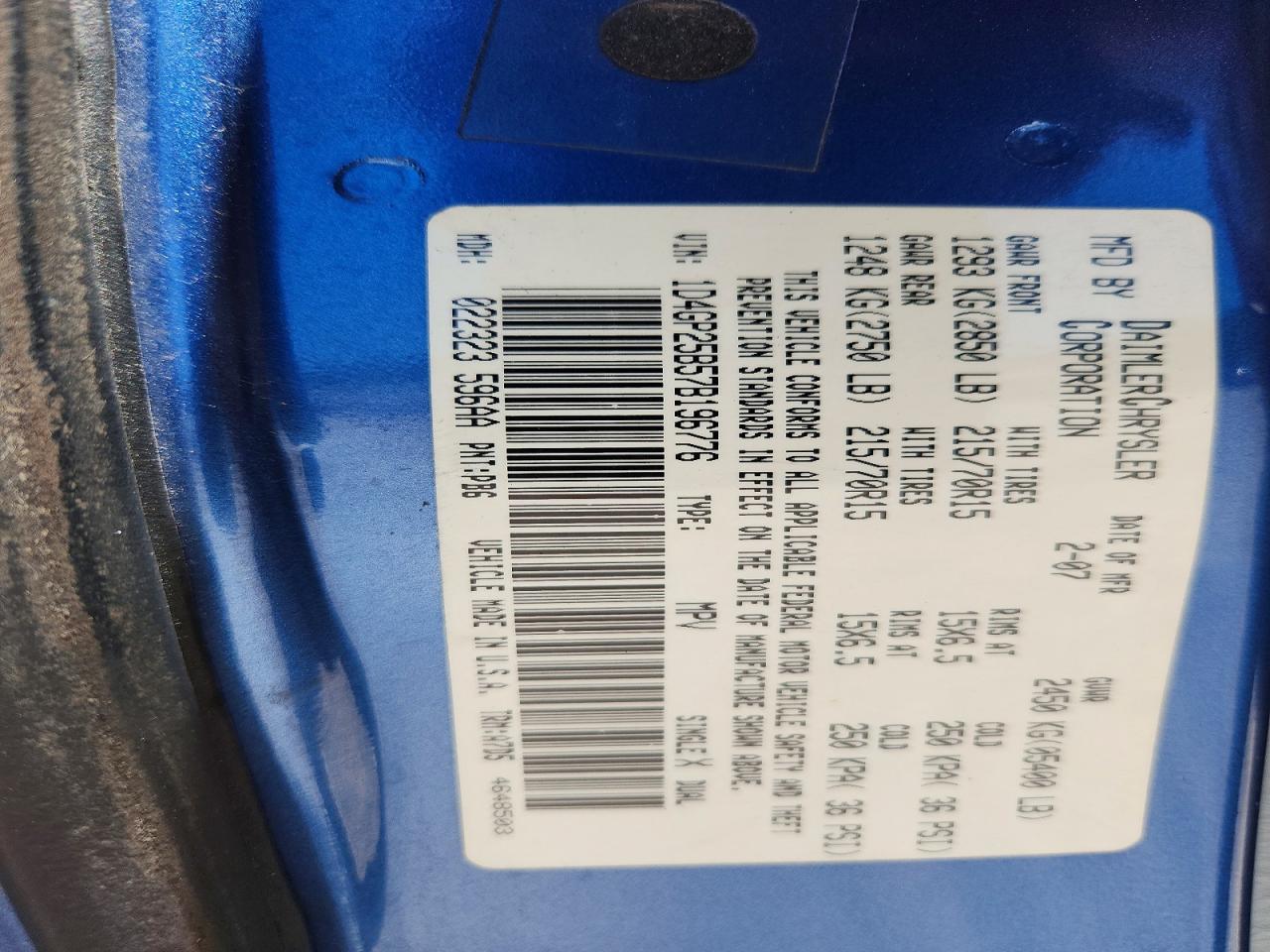 2007 Dodge Caravan Se Blue vin: 1D4GP25B57B196776