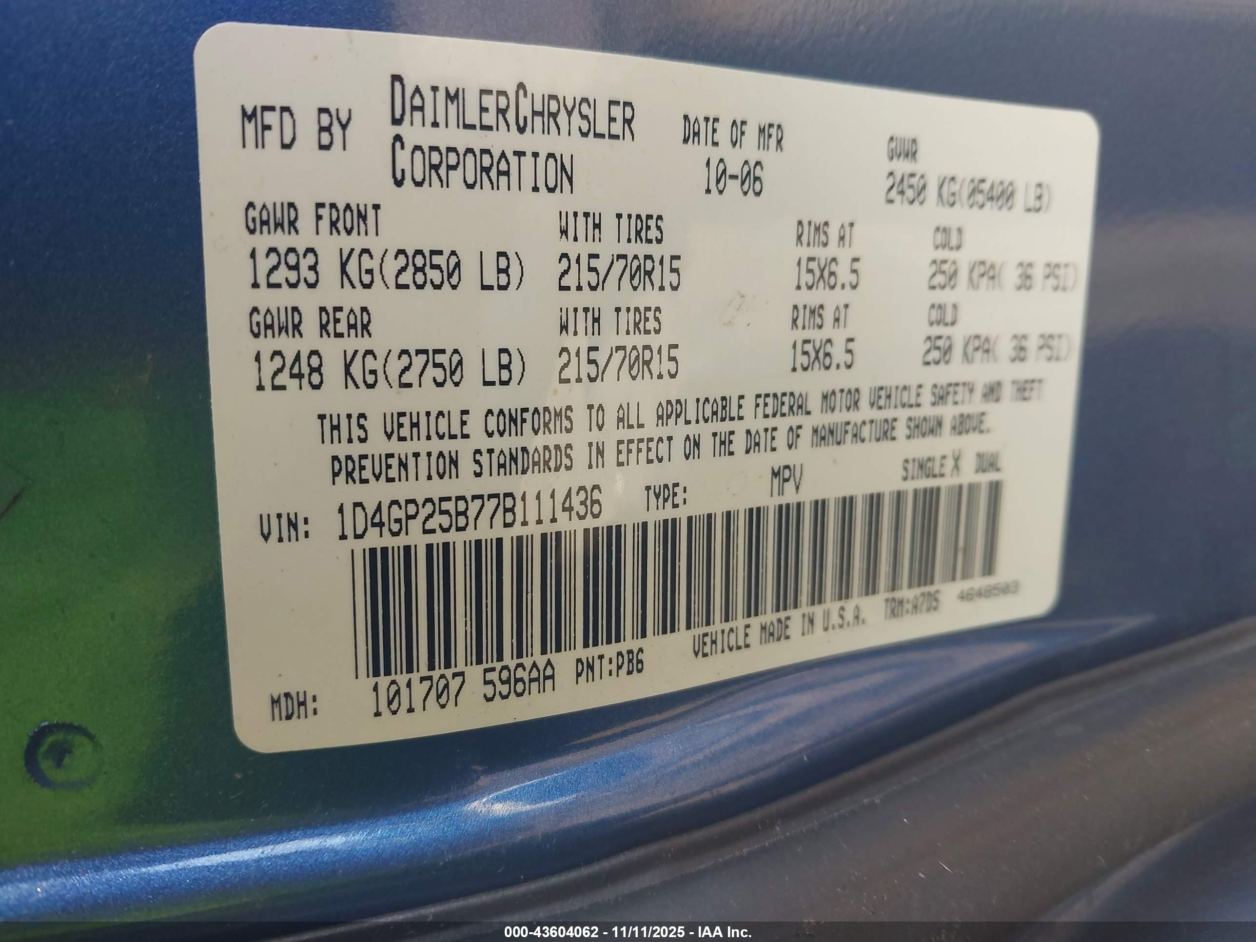 2007 Dodge Caravan Se Синий vin: 1D4GP25B77B111436