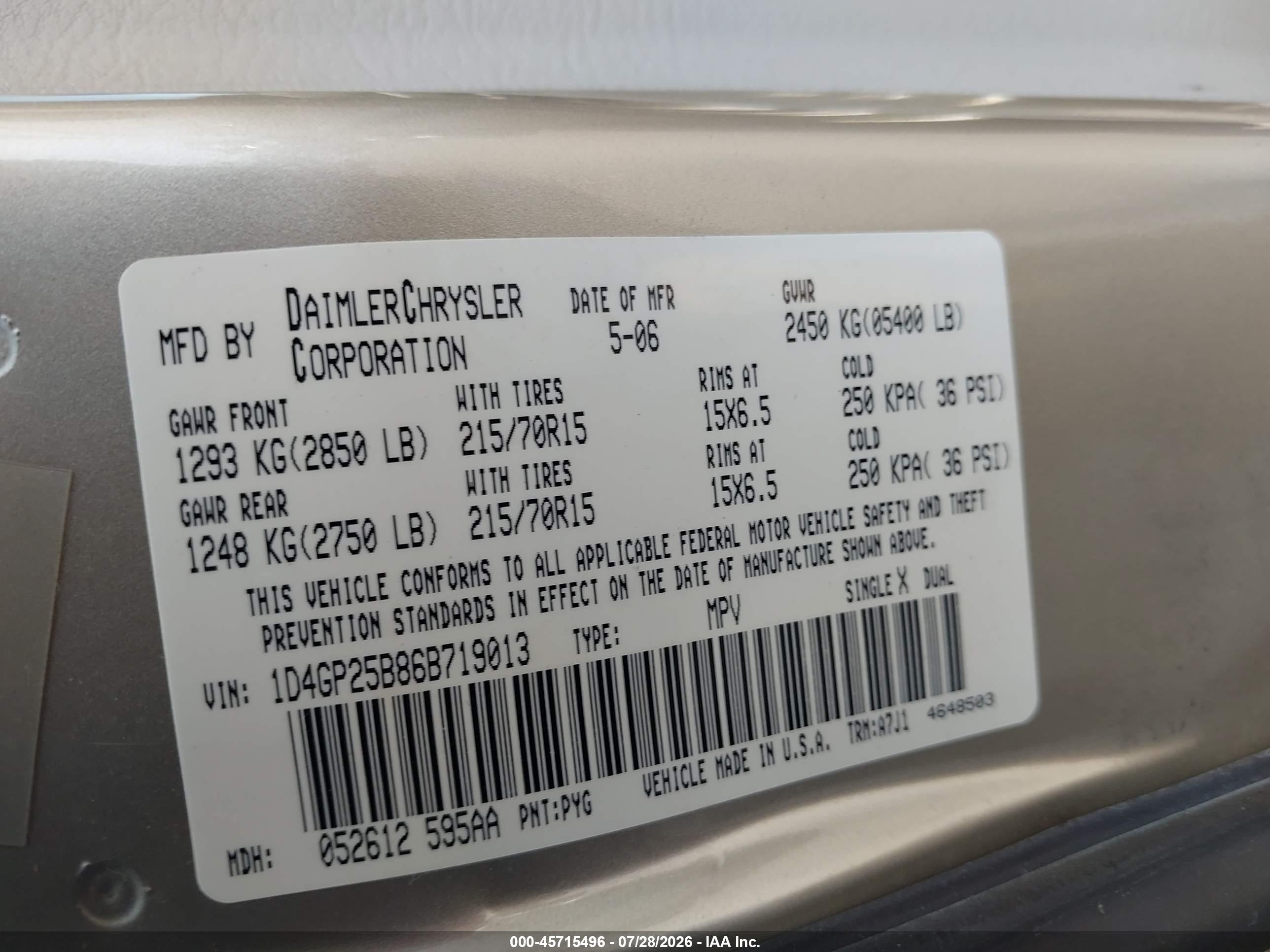 2006 Dodge Caravan Se Beige vin: 1D4GP25B86B719013