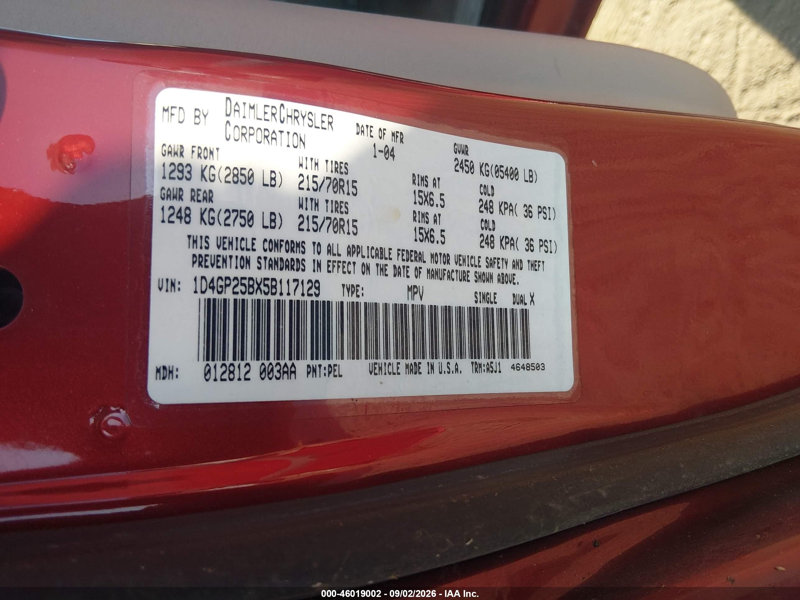 2005 Dodge Caravan Se Красный vin: 1D4GP25BX5B117129