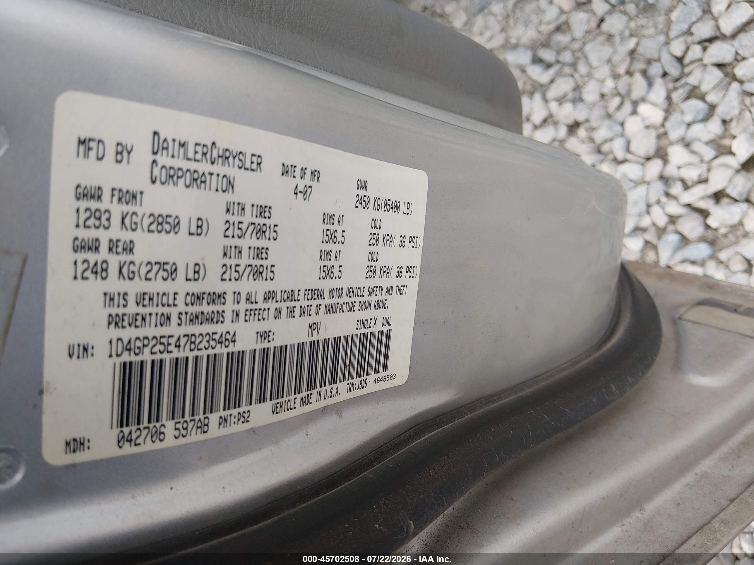 2007 Dodge Caravan Se Light Blue vin: 1D4GP25E47B235464