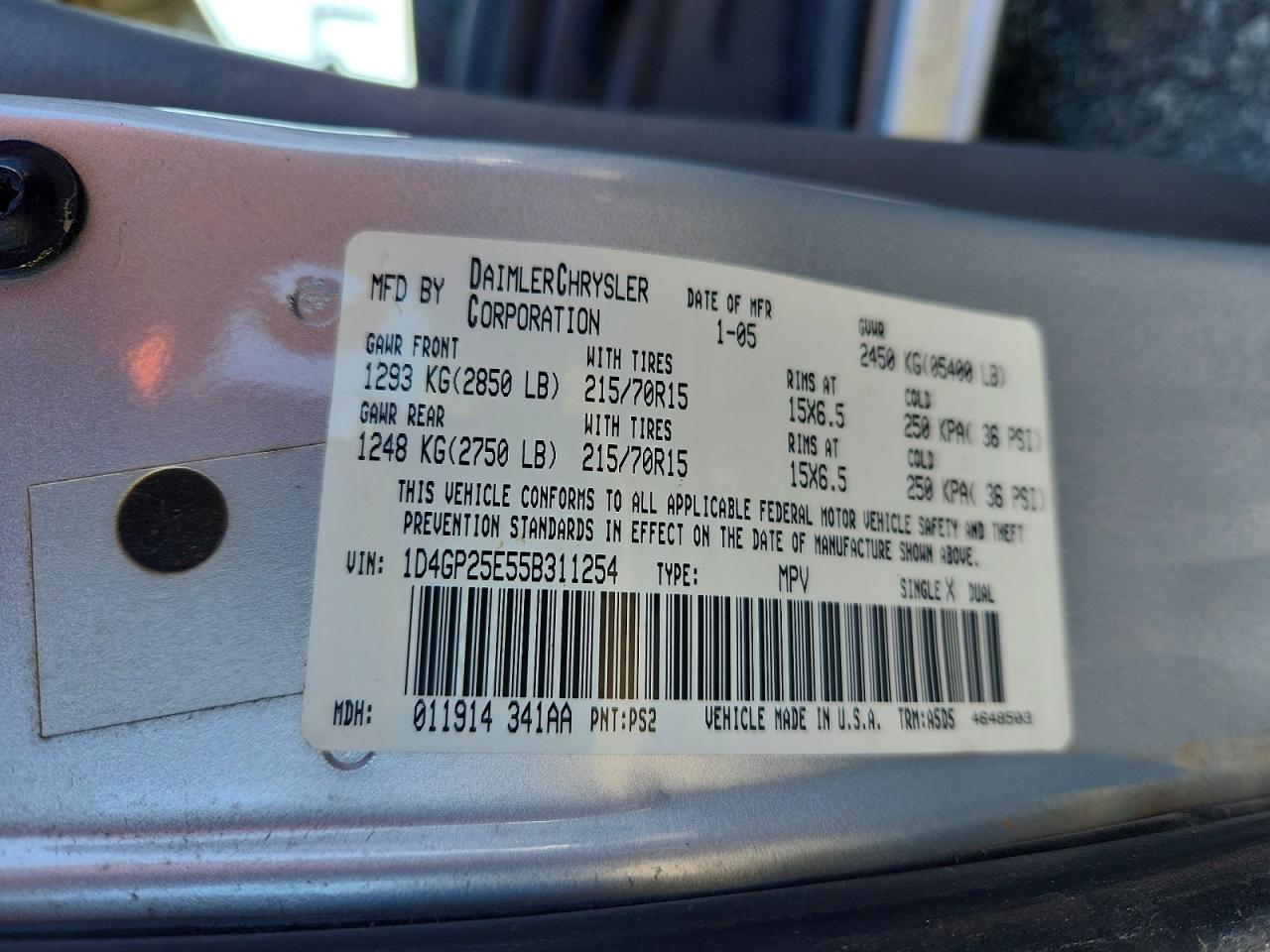 2005 Dodge Caravan Se Silver vin: 1D4GP25E55B311254
