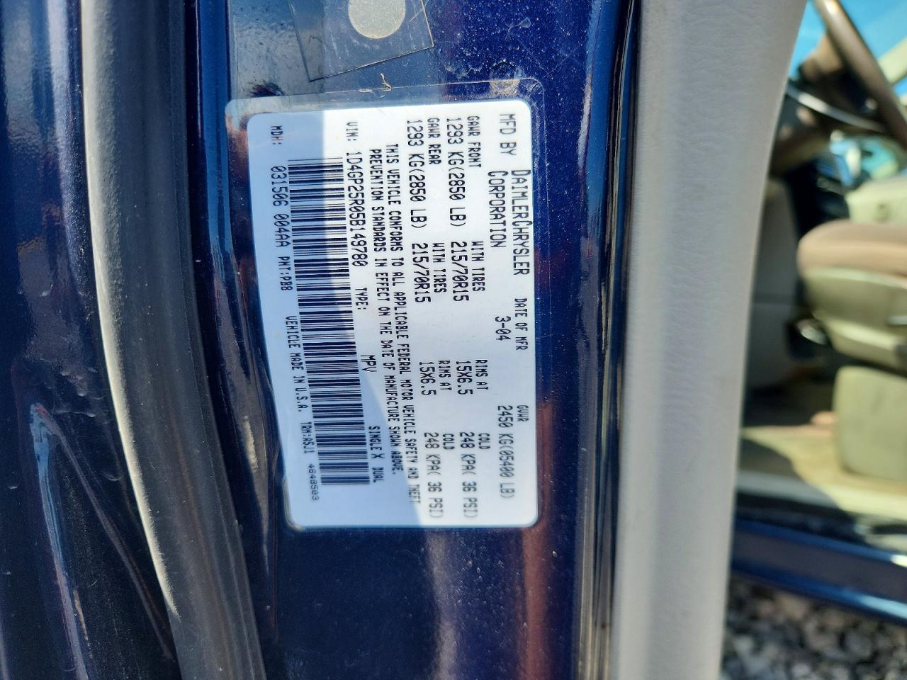2005 Dodge Caravan Se Blue vin: 1D4GP25R05B149780