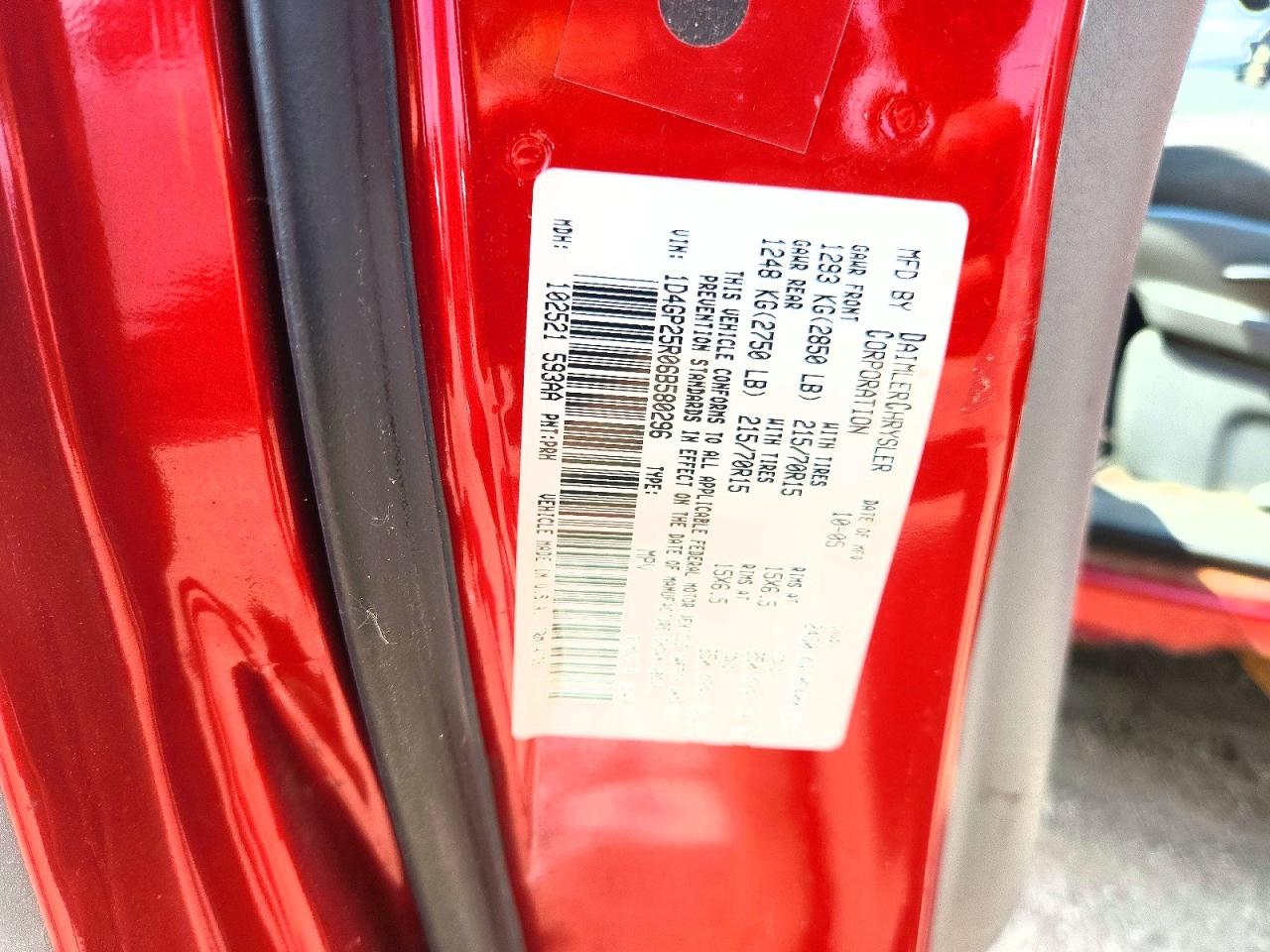 2006 Dodge Caravan Se Red vin: 1D4GP25R06B580296
