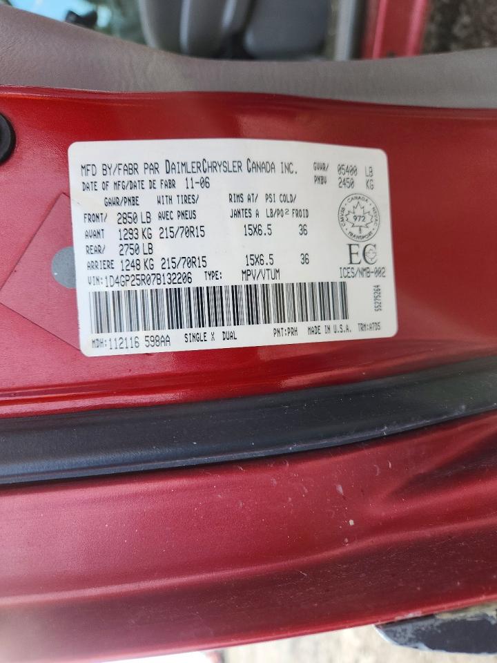 2007 Dodge Caravan Se Red vin: 1D4GP25R07B132206