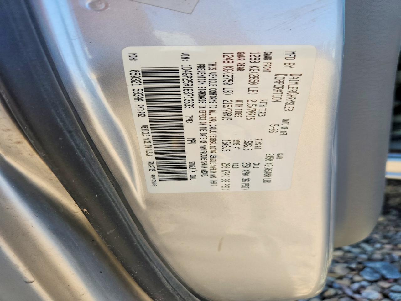 2006 Dodge Caravan Se Gray vin: 1D4GP25R16B713633